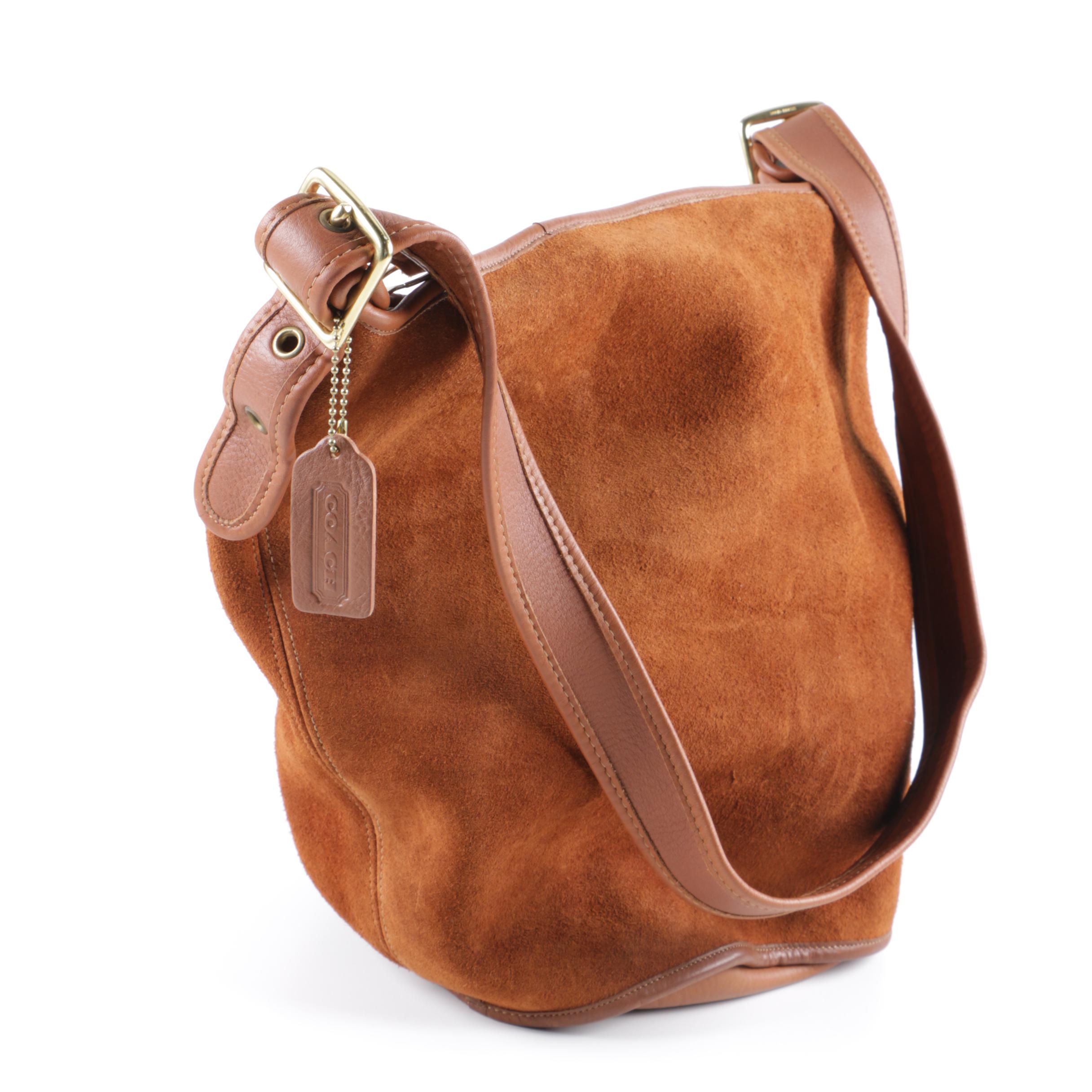 Vintage Coach Tan Suede and Leather Bucket Bag