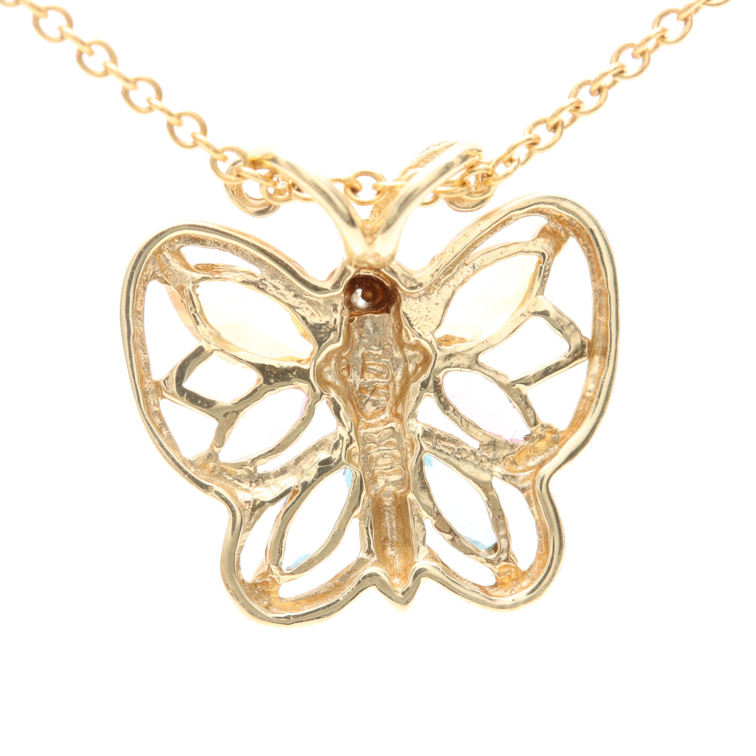 10K and 14K Yellow Gold Gemstone Butterfly Necklace