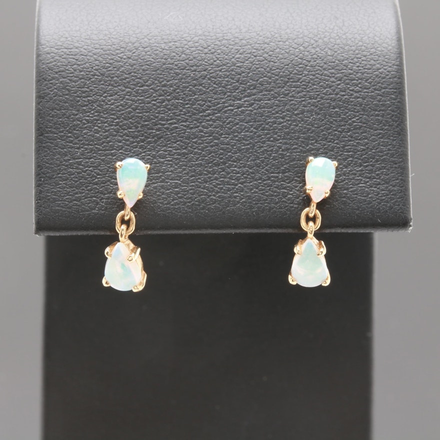 14K Yellow Gold Opal Earrings