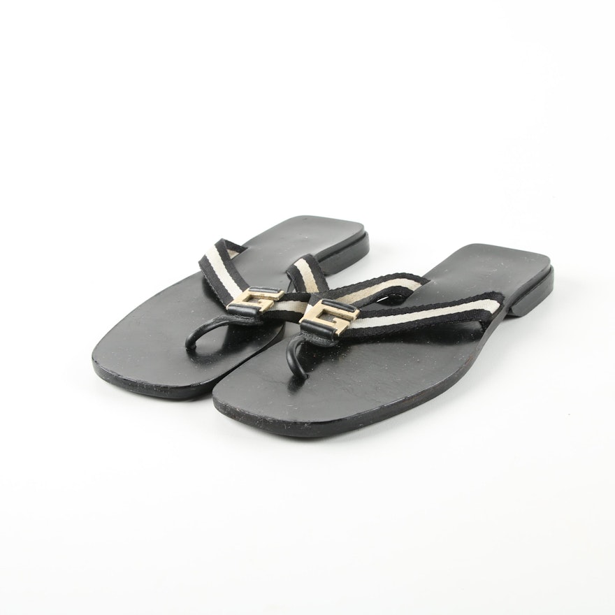 Gucci Canvas and Leather Thong Sandals