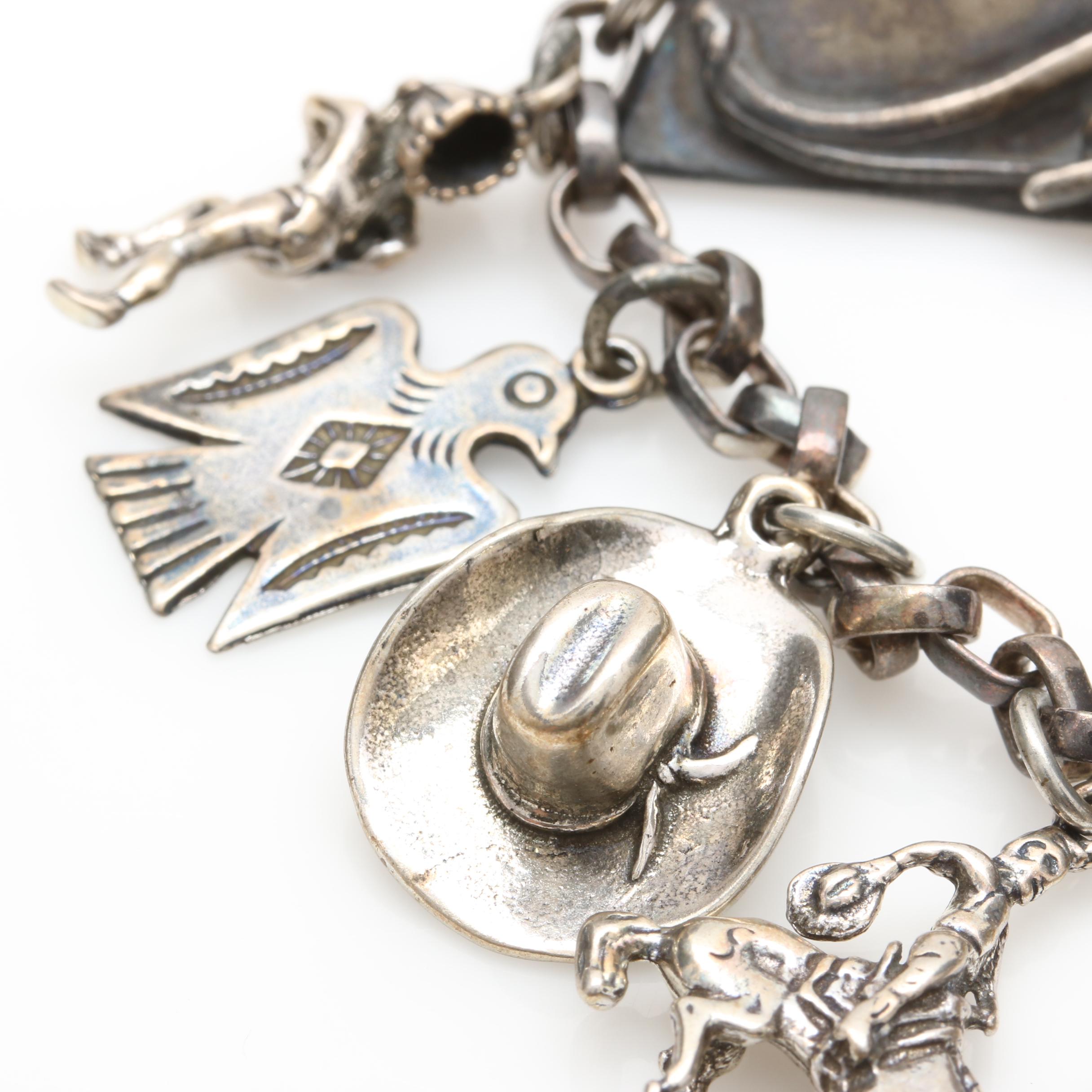 Vintage David Navarro Sterling Silver Brooch and Charm Chain