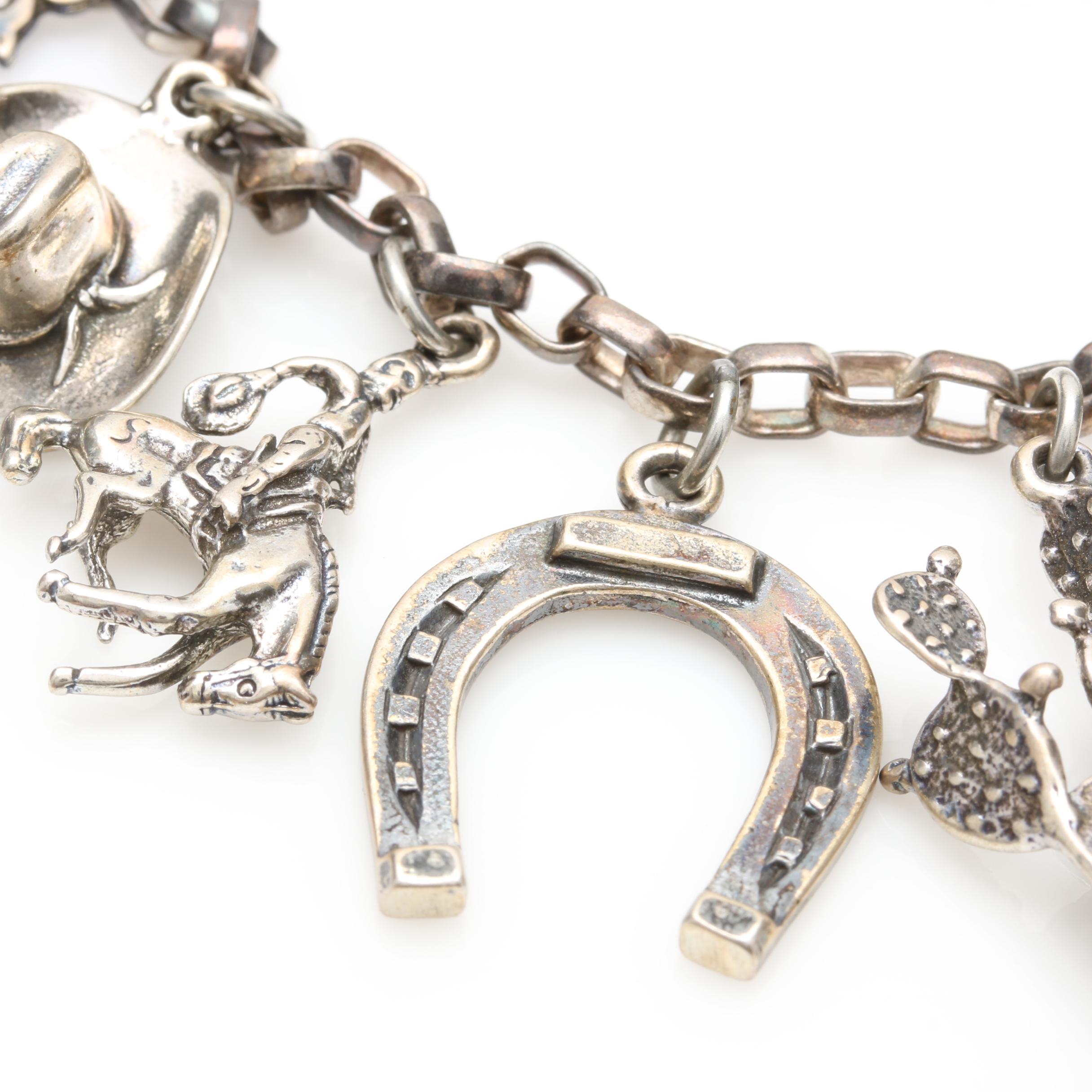 Vintage David Navarro Sterling Silver Brooch and Charm Chain