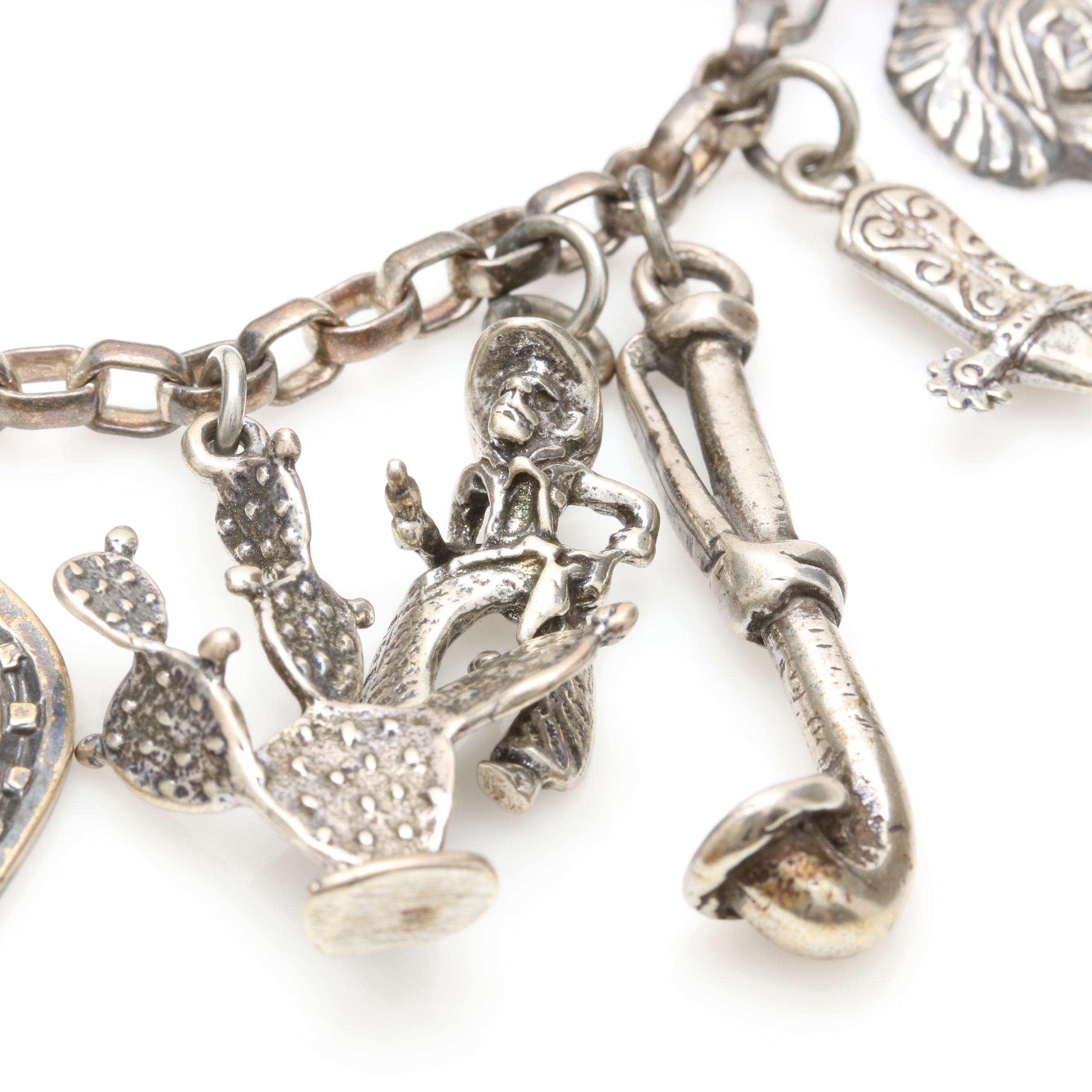 Vintage David Navarro Sterling Silver Brooch and Charm Chain