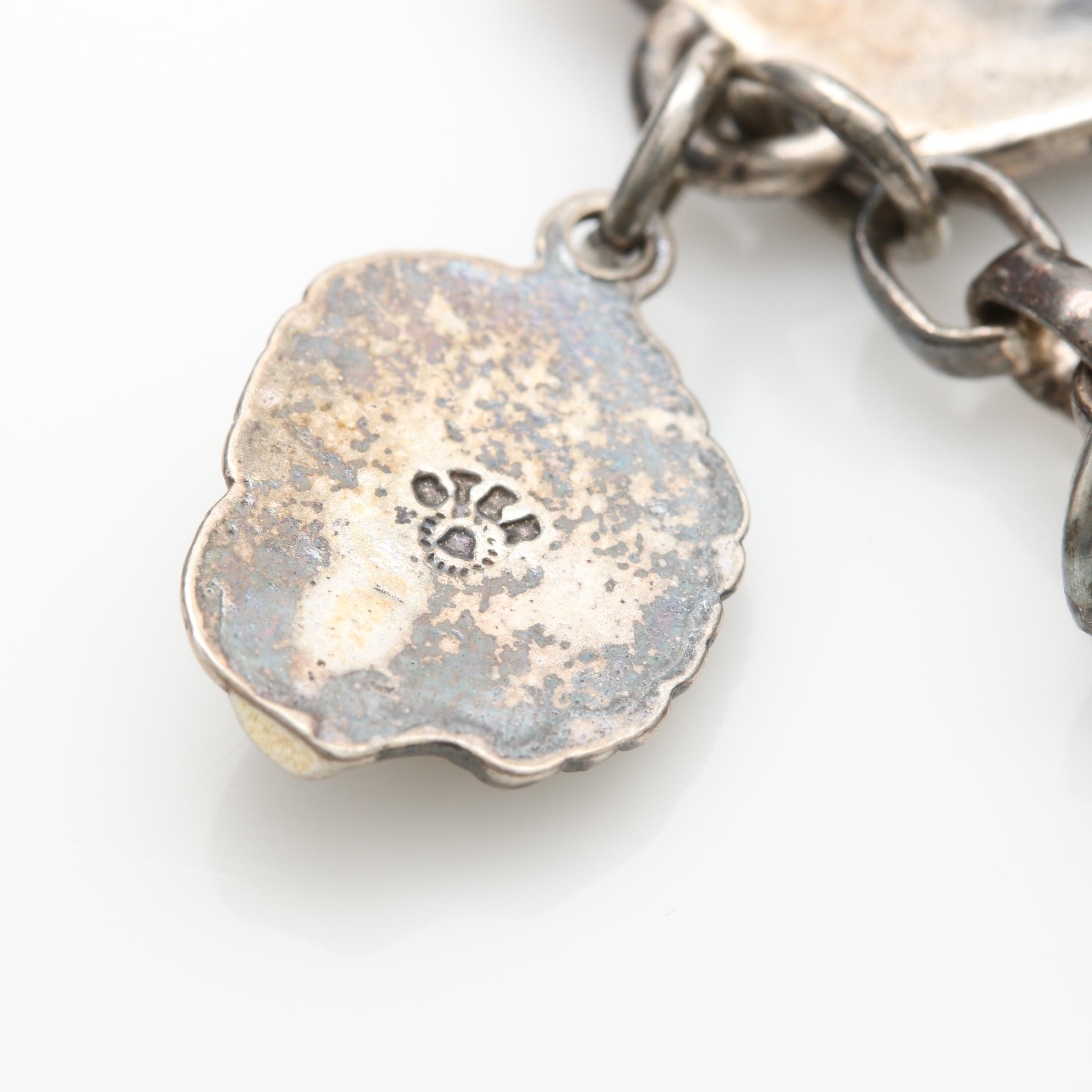 Vintage David Navarro Sterling Silver Brooch and Charm Chain