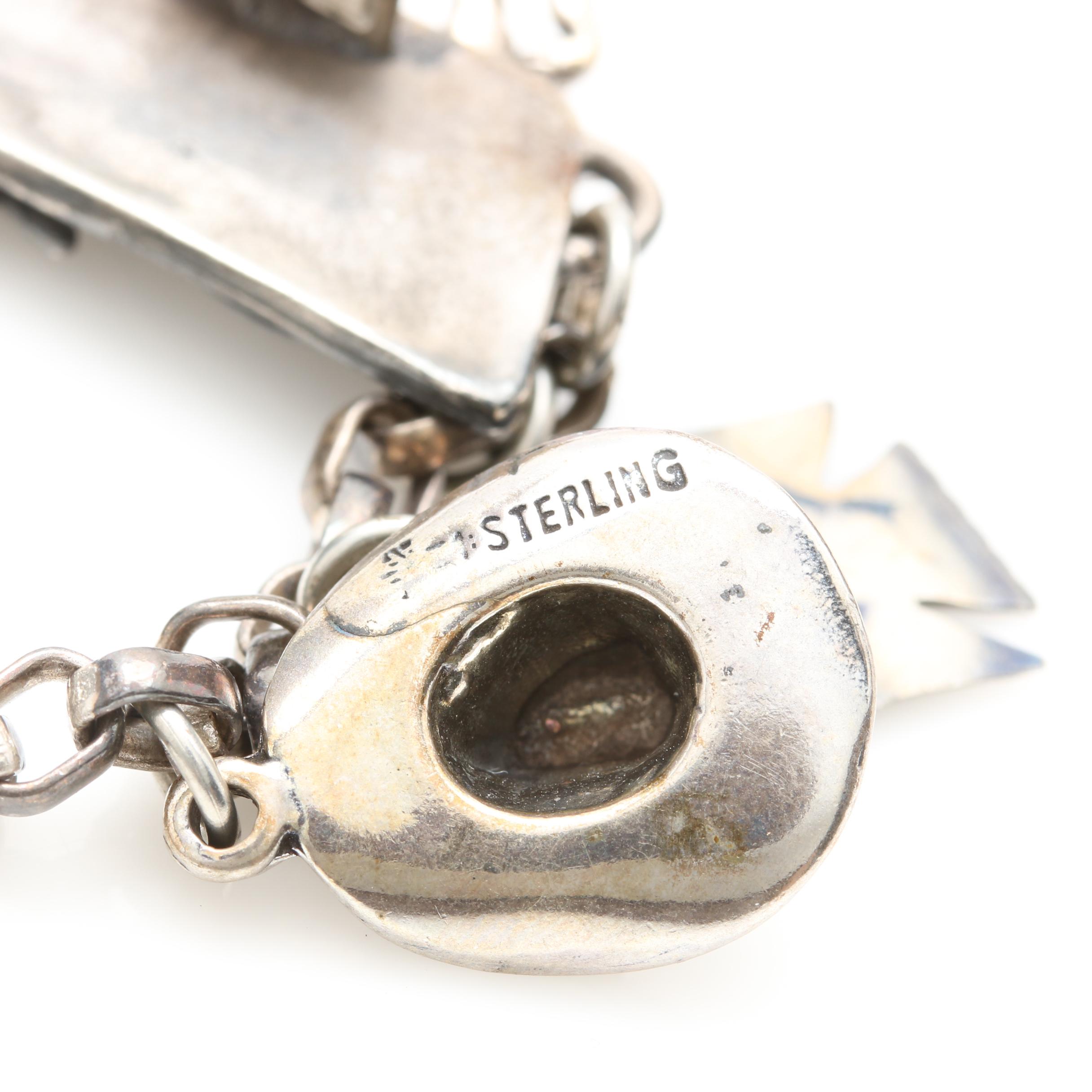 Vintage David Navarro Sterling Silver Brooch and Charm Chain