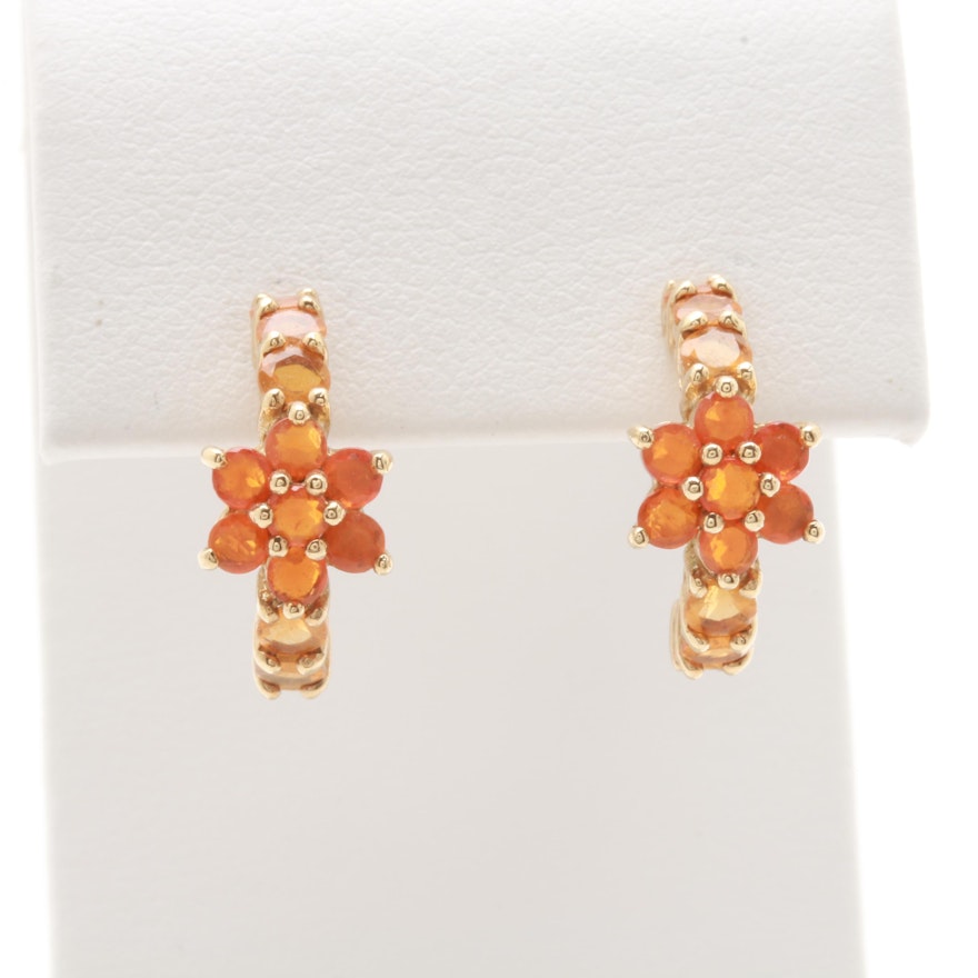 10K Yellow Gold Fire Opal Flower Earrings