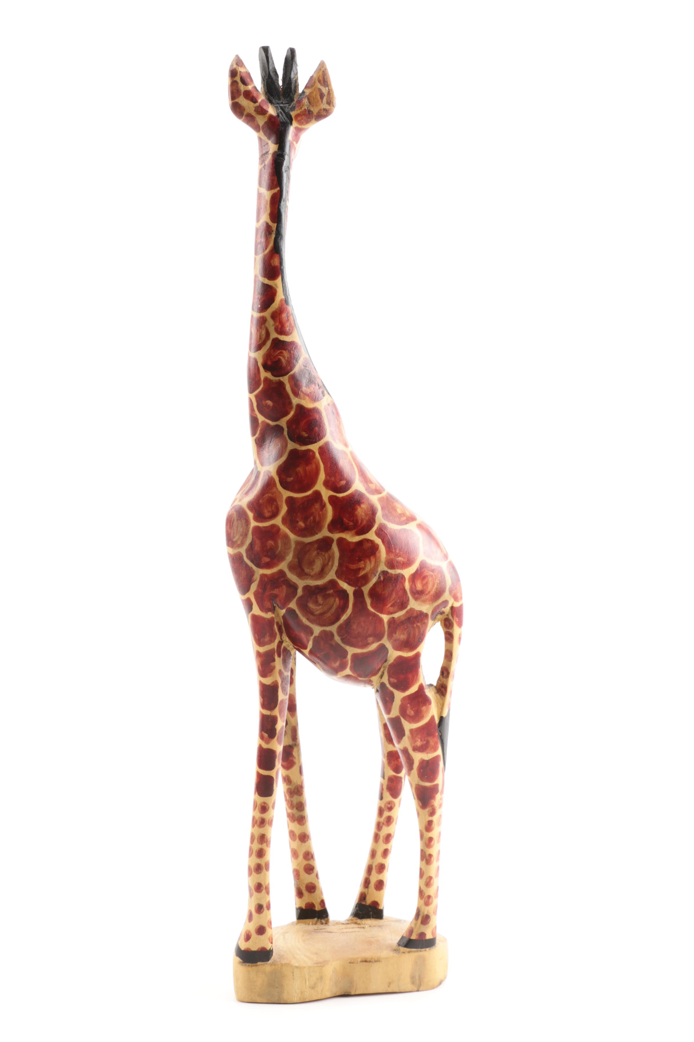 African Style Wooden Animal Figurines Including Giraffes