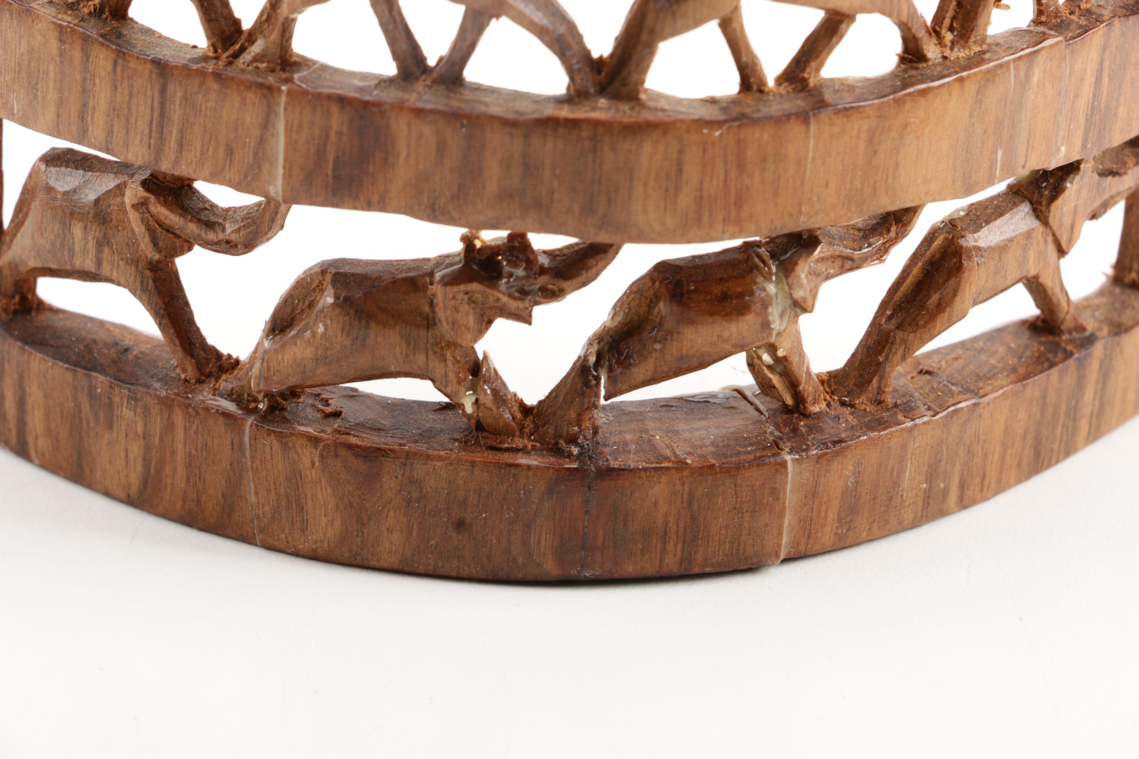 African Style Wooden Animal Figurines Including Giraffes