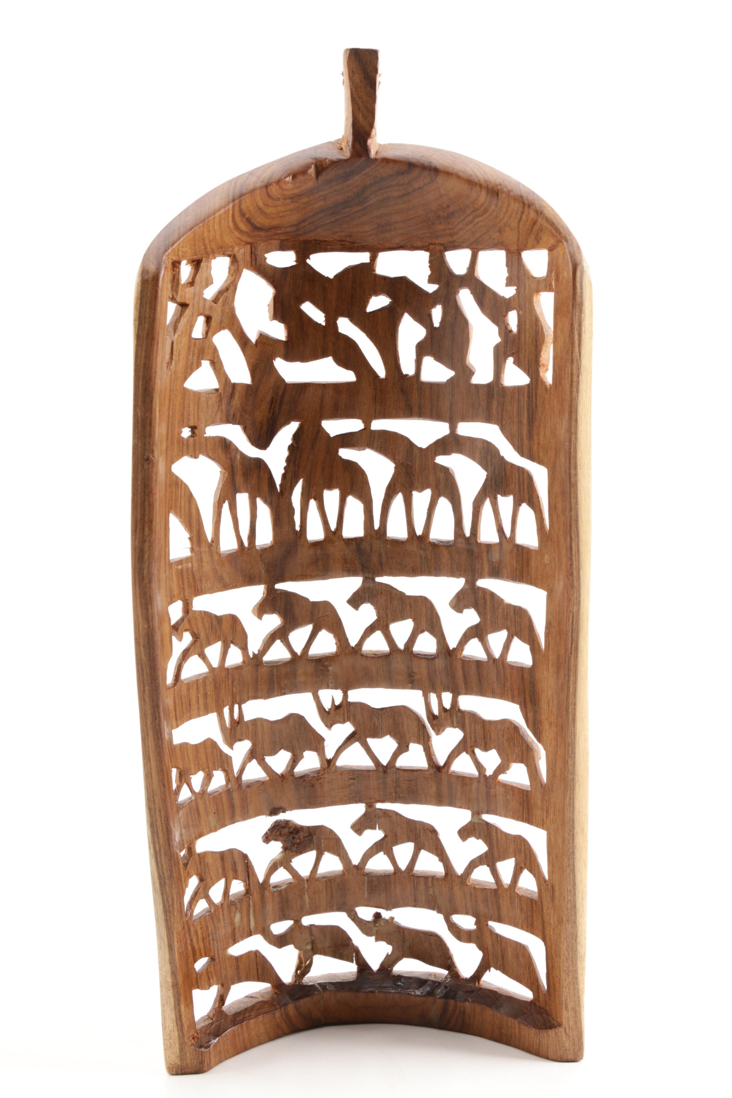 African Style Wooden Animal Figurines Including Giraffes