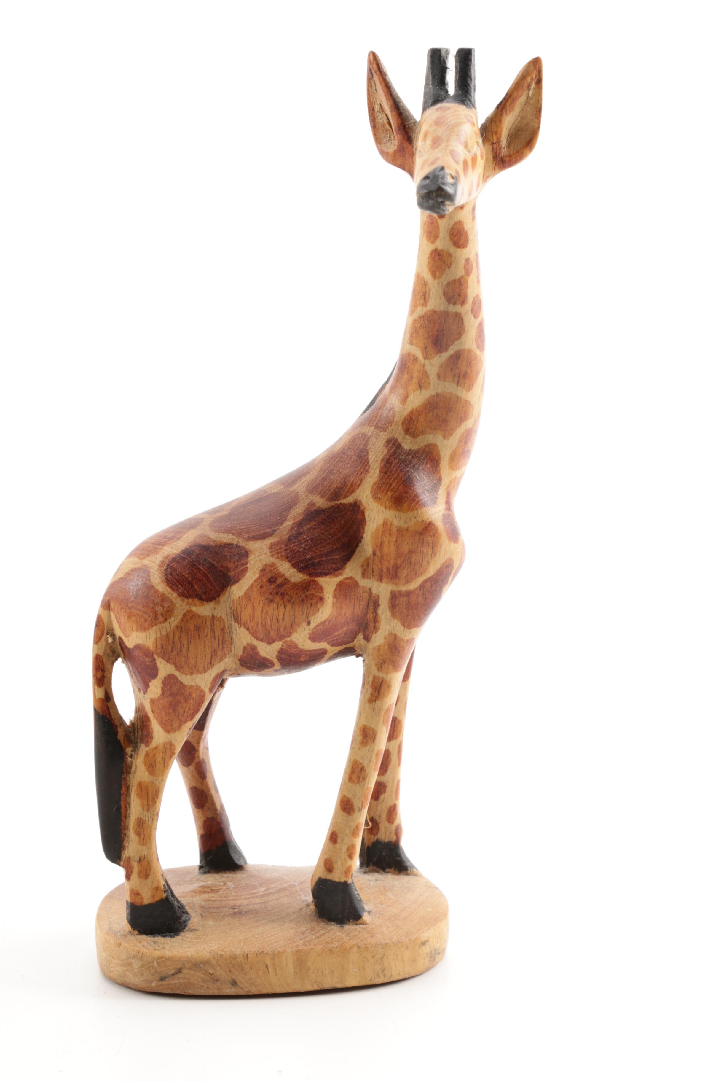 African Style Wooden Animal Figurines Including Giraffes