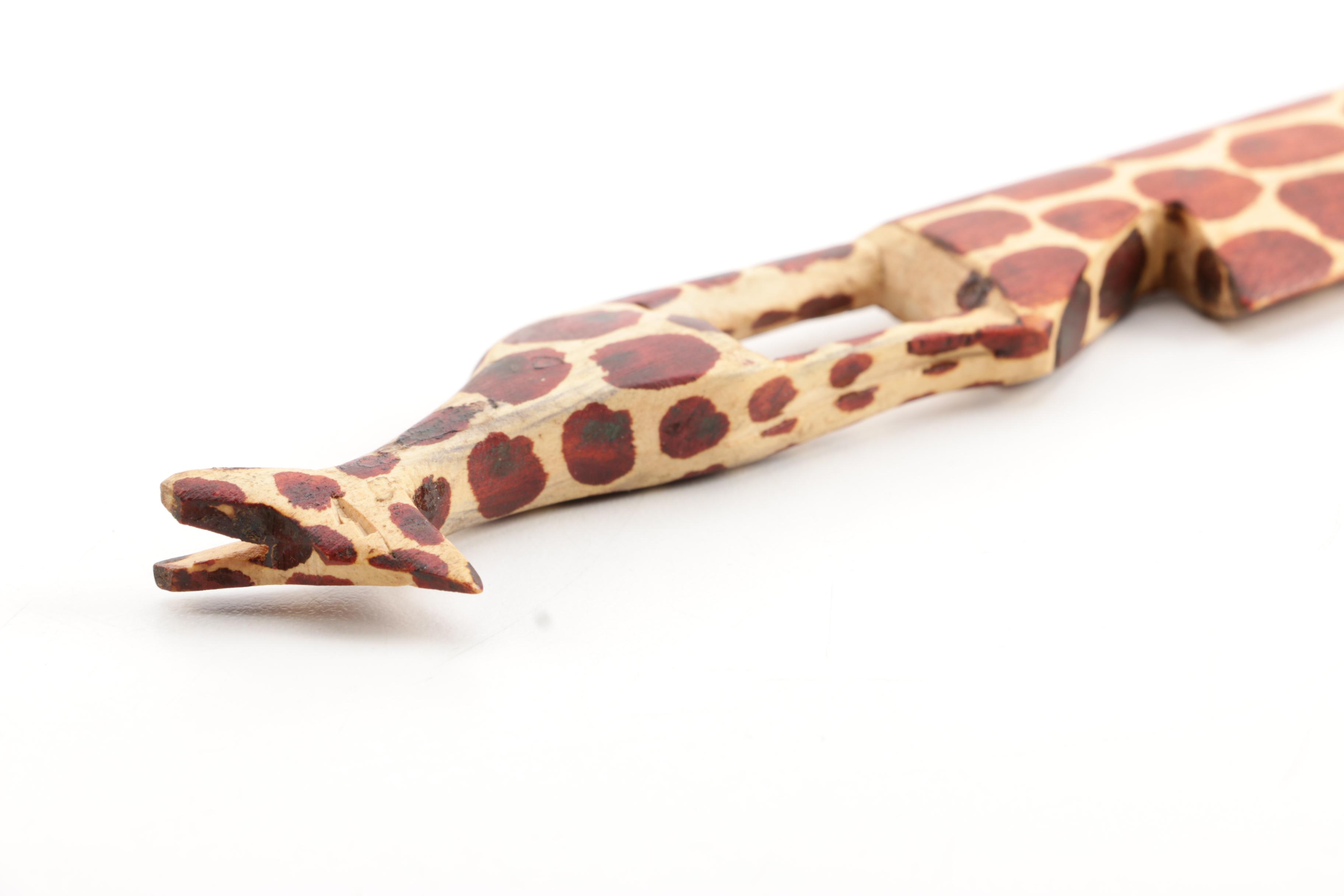 African Style Wooden Animal Figurines Including Giraffes