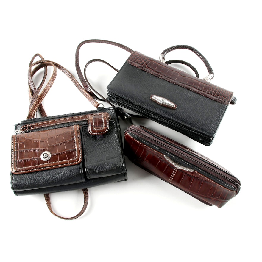 Brighton Black and Brown Leather Handbags and Clutch Wallet