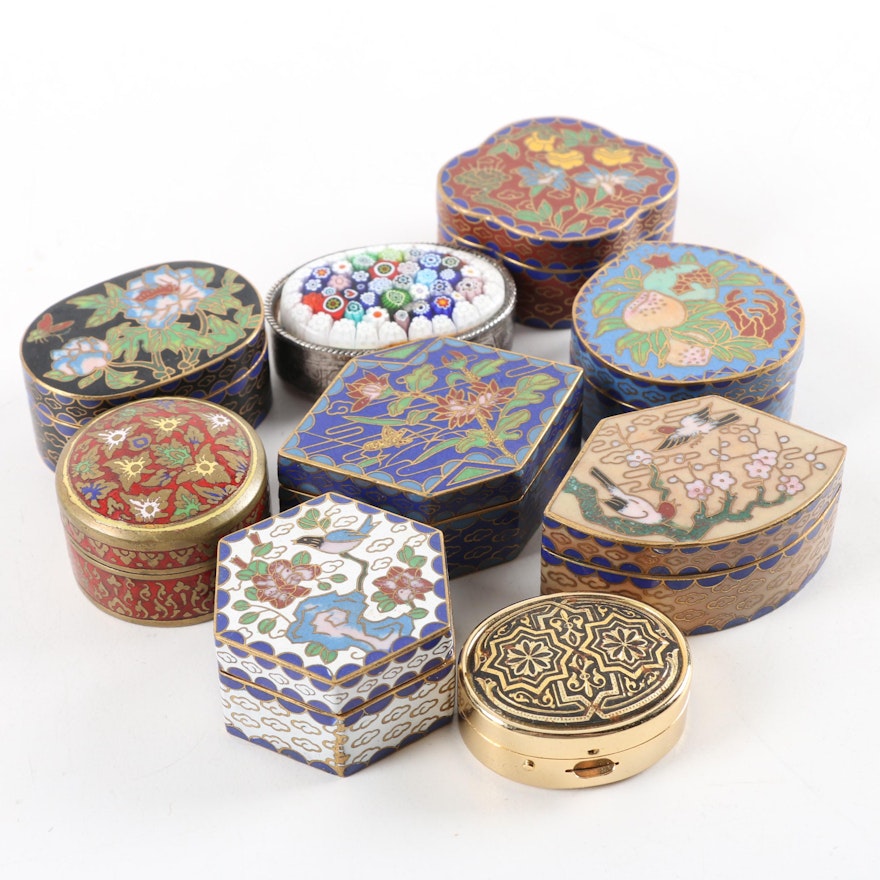 Chinese Cloisonne and Millefiori Metal Trinket Boxes