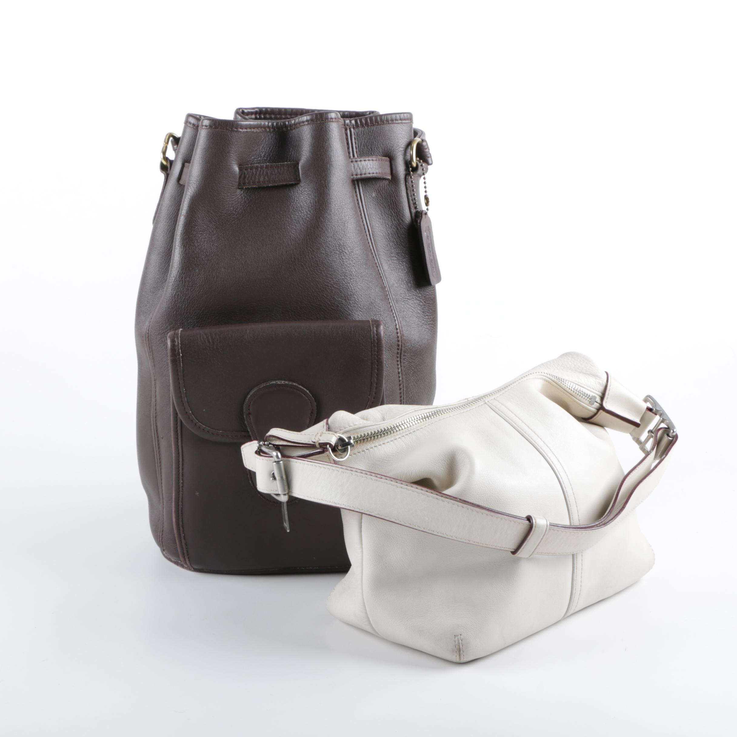 Coach Brown Leather Backpack Purse and Coach Off-White Leather Shoulder Bag