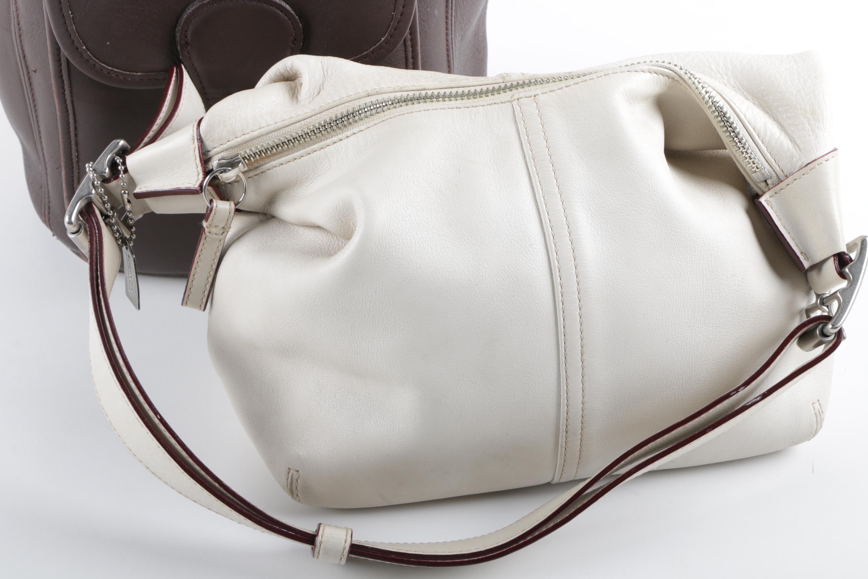 Coach Brown Leather Backpack Purse and Coach Off-White Leather Shoulder Bag