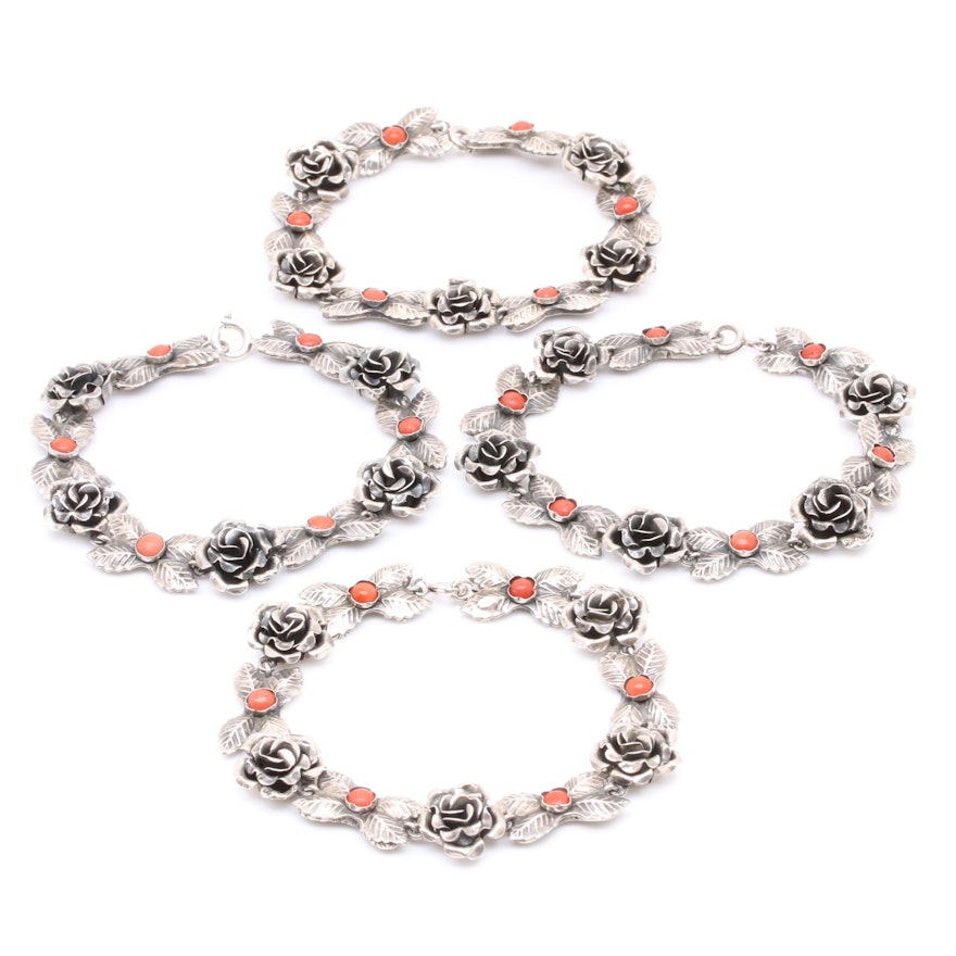 800 Silver Coral Floral Motif Bracelet Necklace Converter