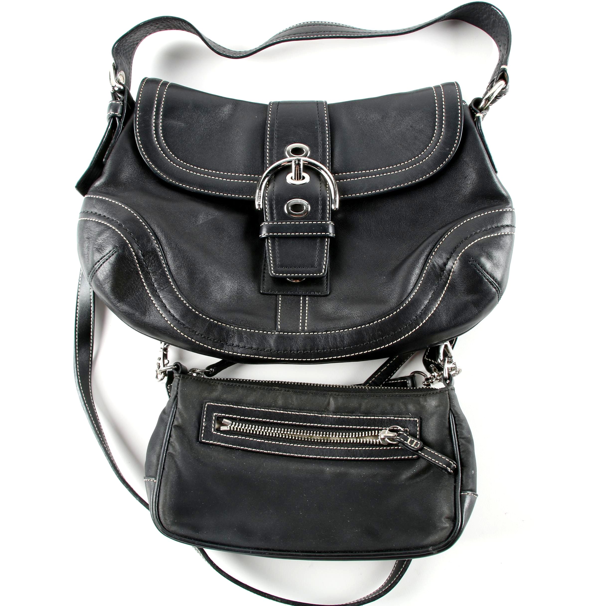 Coach Soho Black Leather Shoulder Bag and Black Nylon Baguette