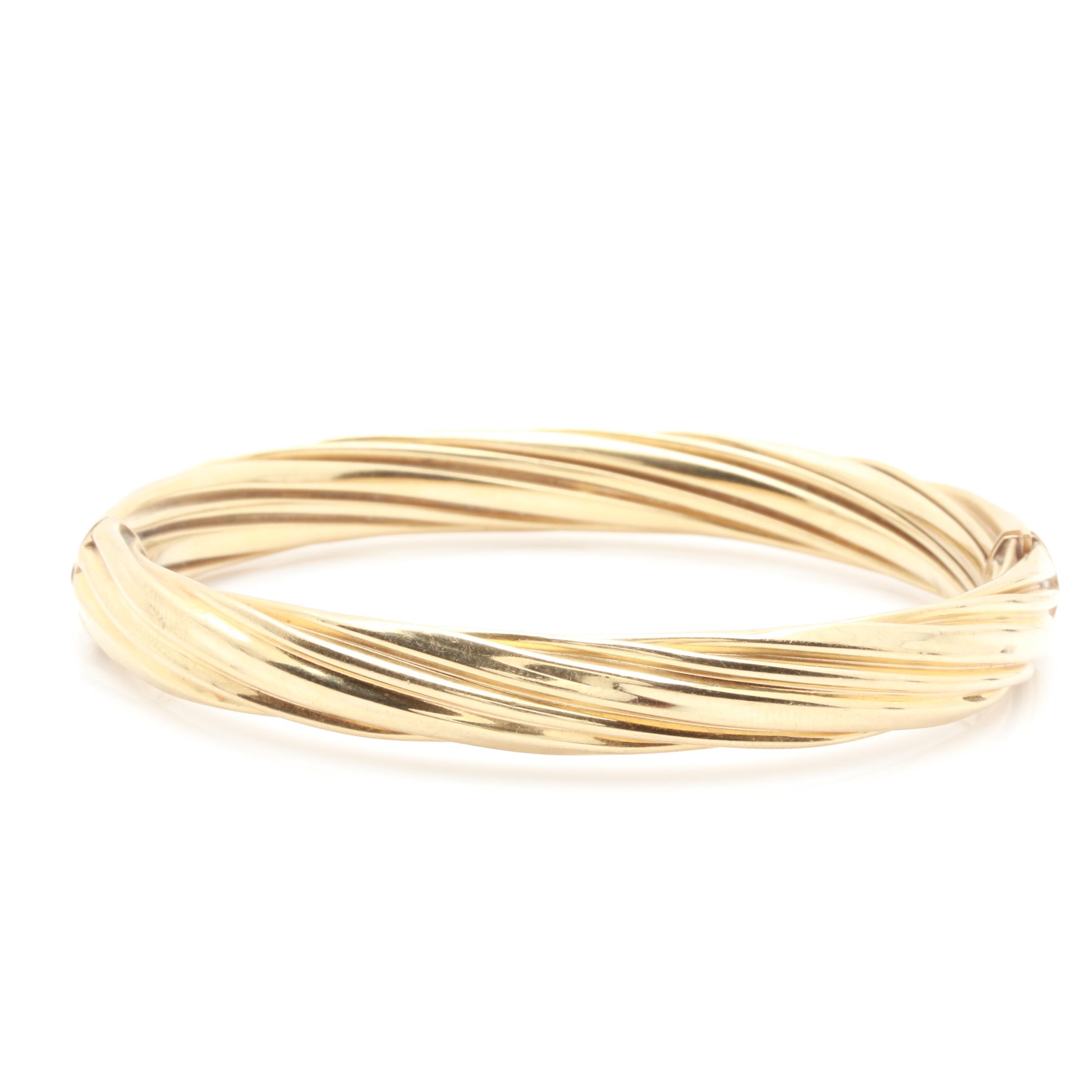 14K Yellow Gold Ridged Bangle Bracelet