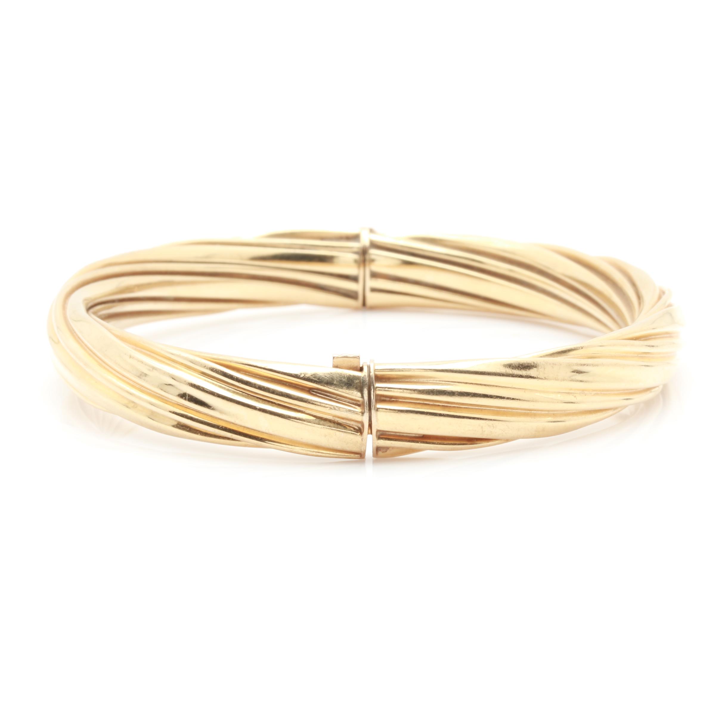 14K Yellow Gold Ridged Bangle Bracelet