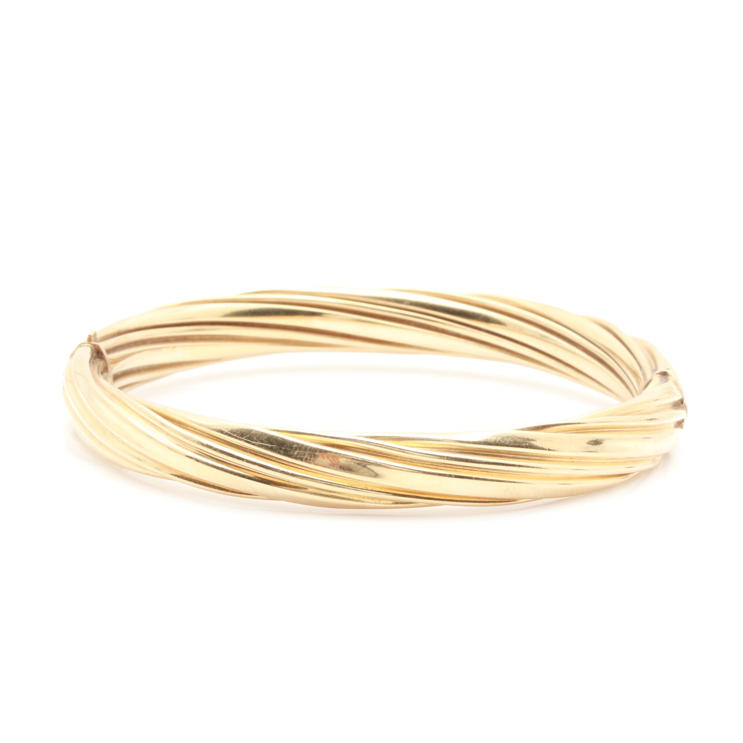 14K Yellow Gold Ridged Bangle Bracelet