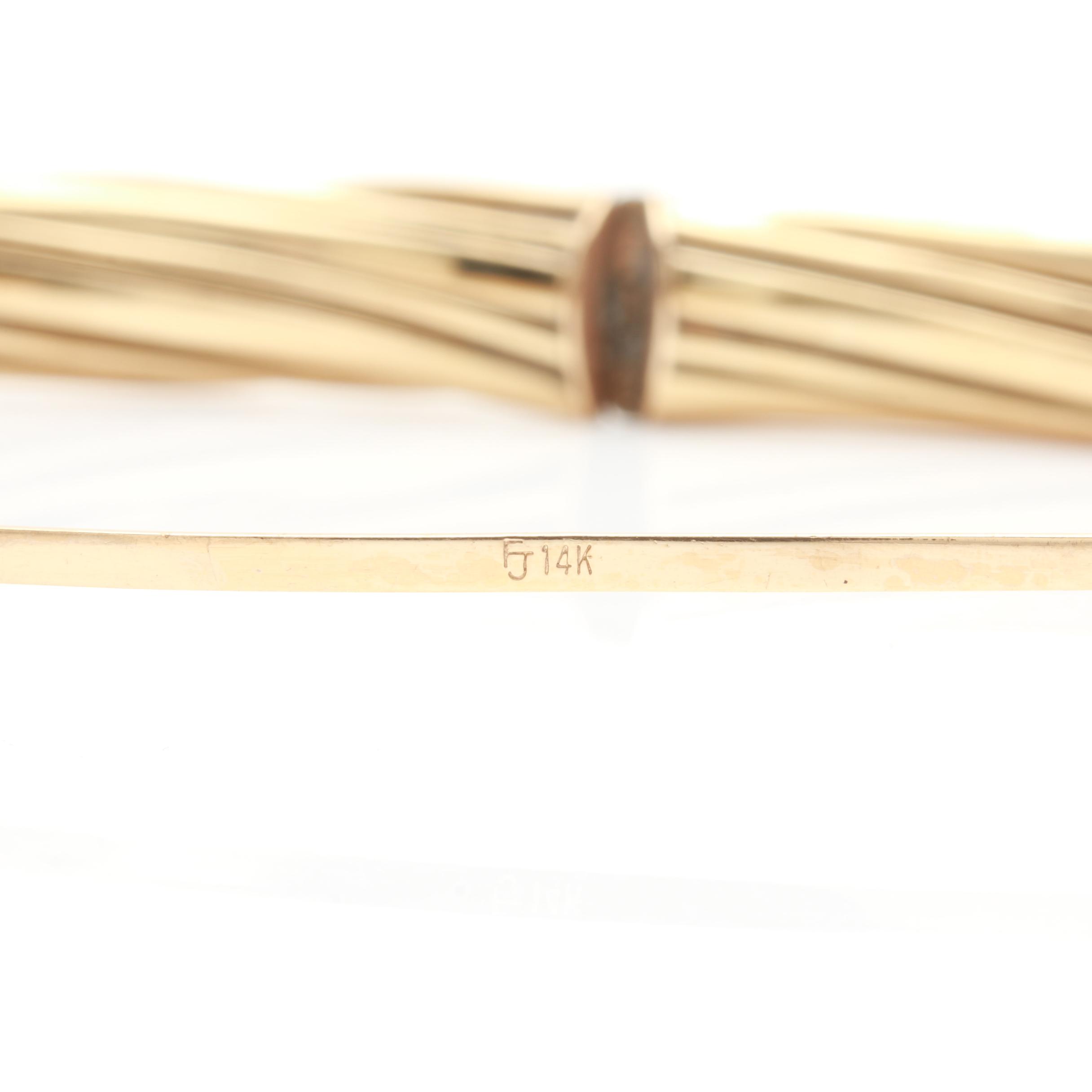 14K Yellow Gold Ridged Bangle Bracelet