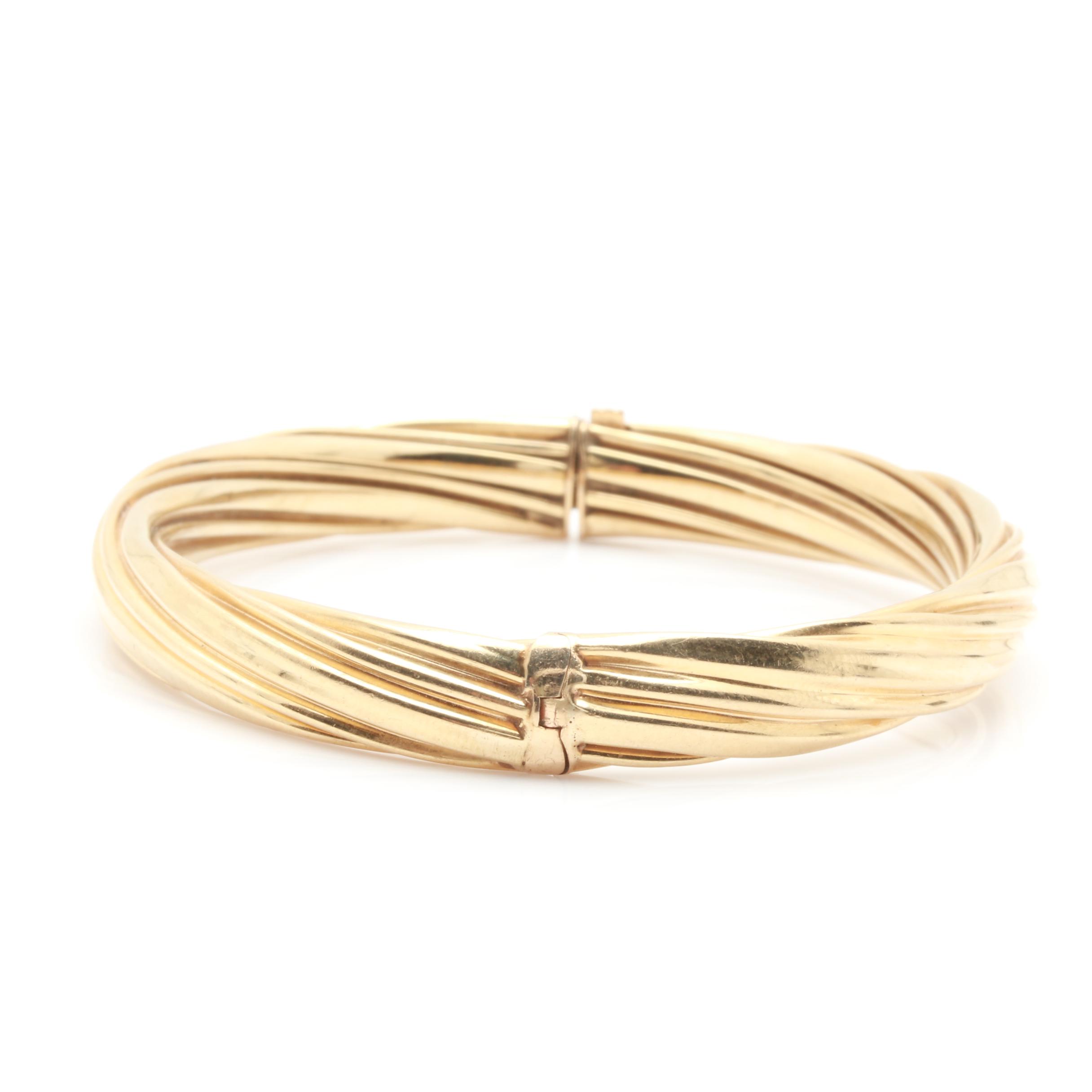 14K Yellow Gold Ridged Bangle Bracelet