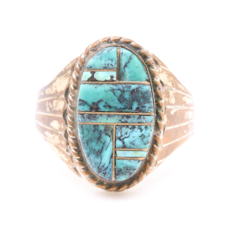 Tommy Jackson Navajo Diné Sterling Silver Turquoise Inlay Ring