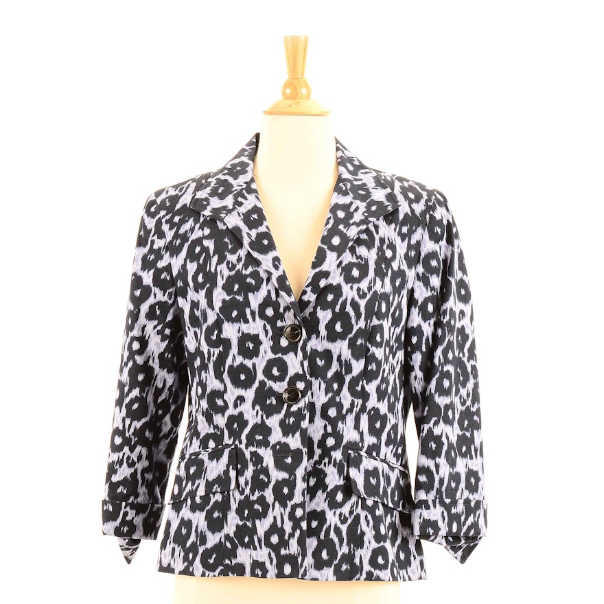 Women's Lafayette 148 Navy and Purple Leopard Print Cotton Jacket