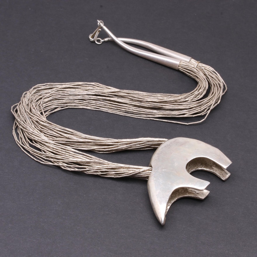 Southwestern Style Sterling Silver Bear Pendant Necklace