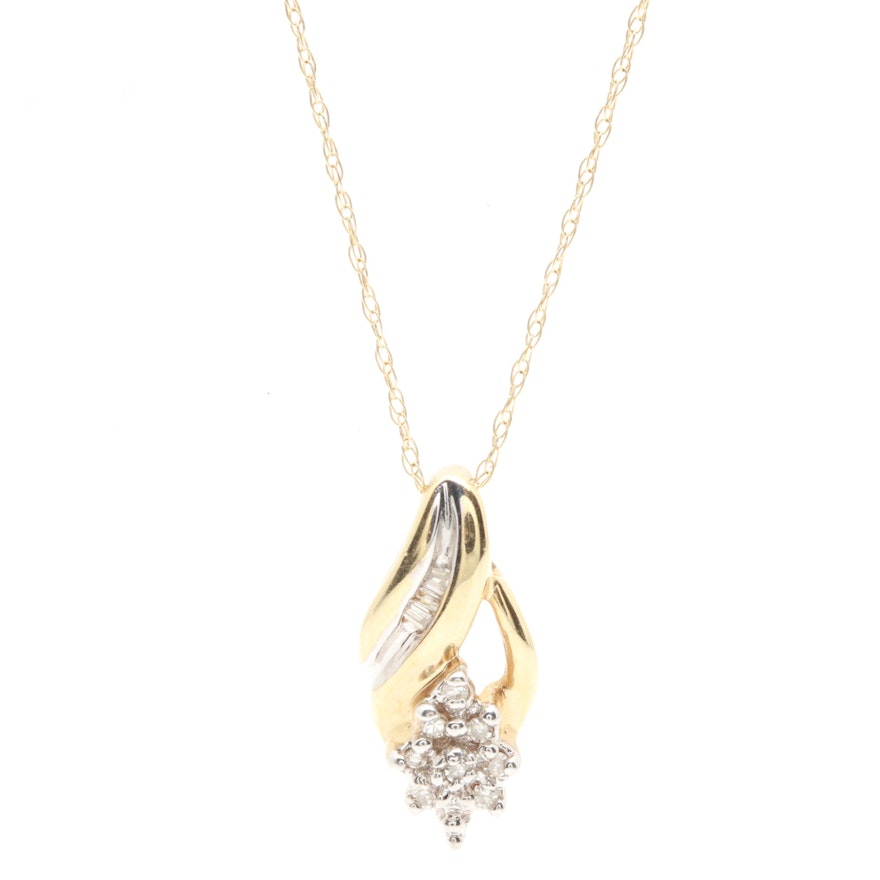 10K Yellow Gold Diamond Pendant Necklace