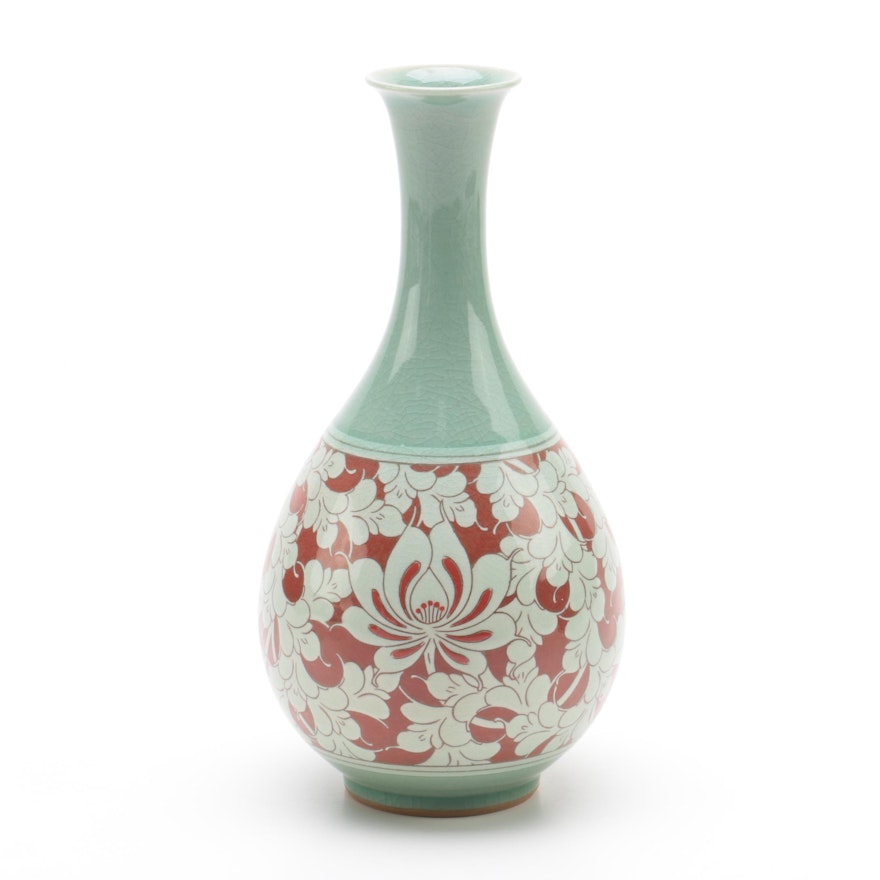 Korean Celadon Hand-Painted Vase