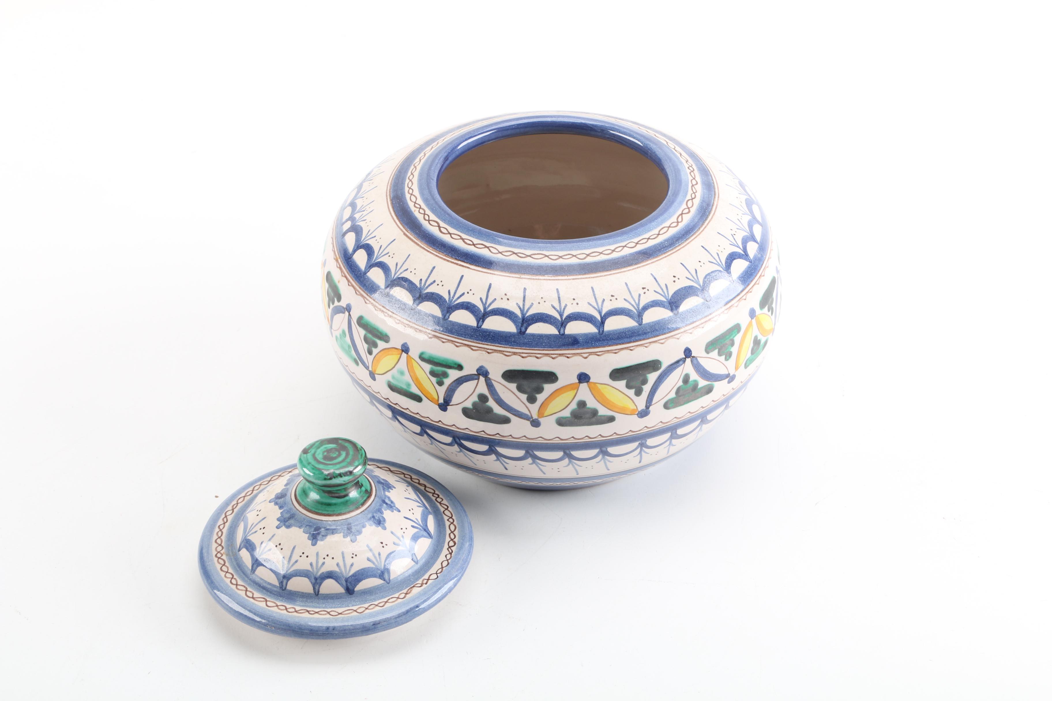 Cobalto y Cobre Spanish Hand-painted Ceramic Covered Bowl