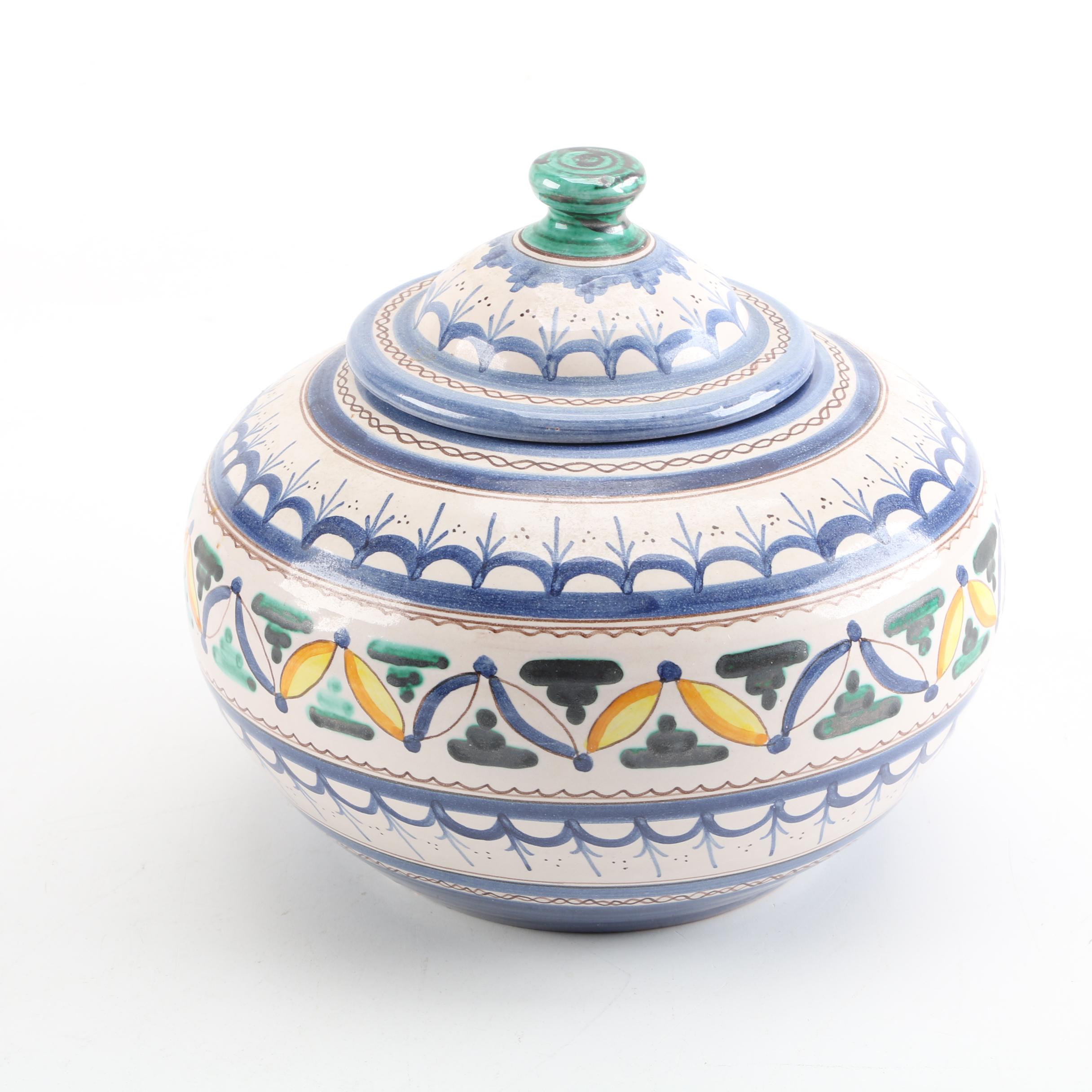 Cobalto y Cobre Spanish Hand-painted Ceramic Covered Bowl
