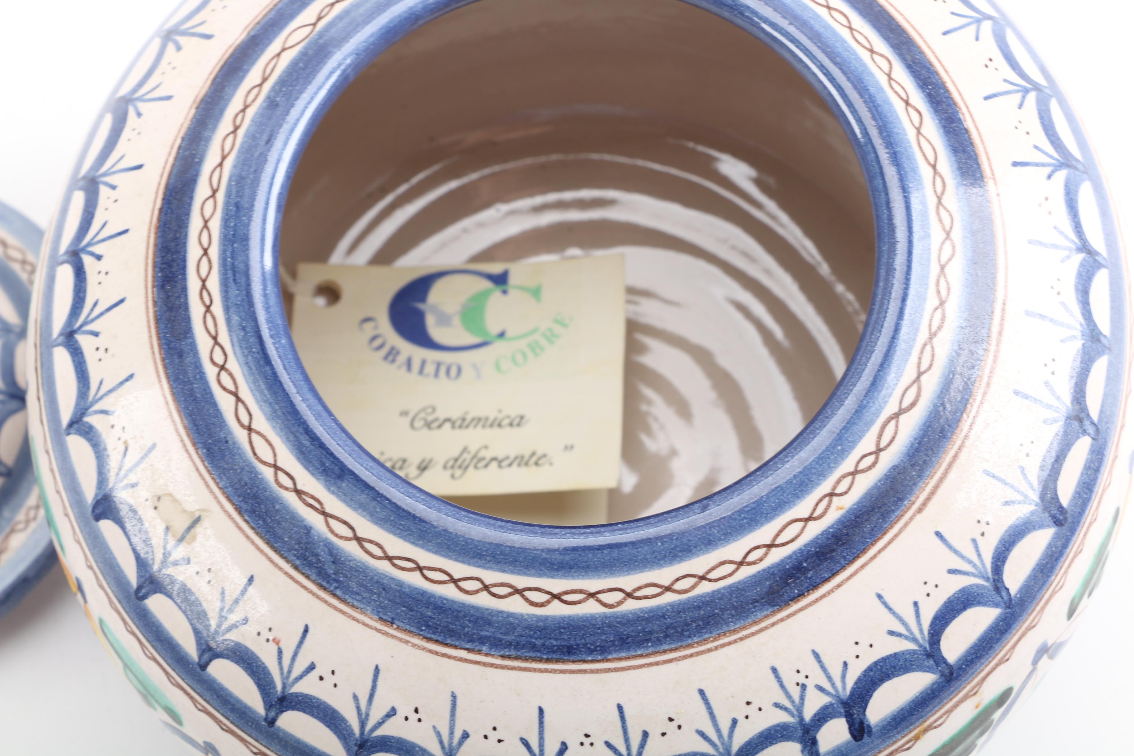 Cobalto y Cobre Spanish Hand-painted Ceramic Covered Bowl