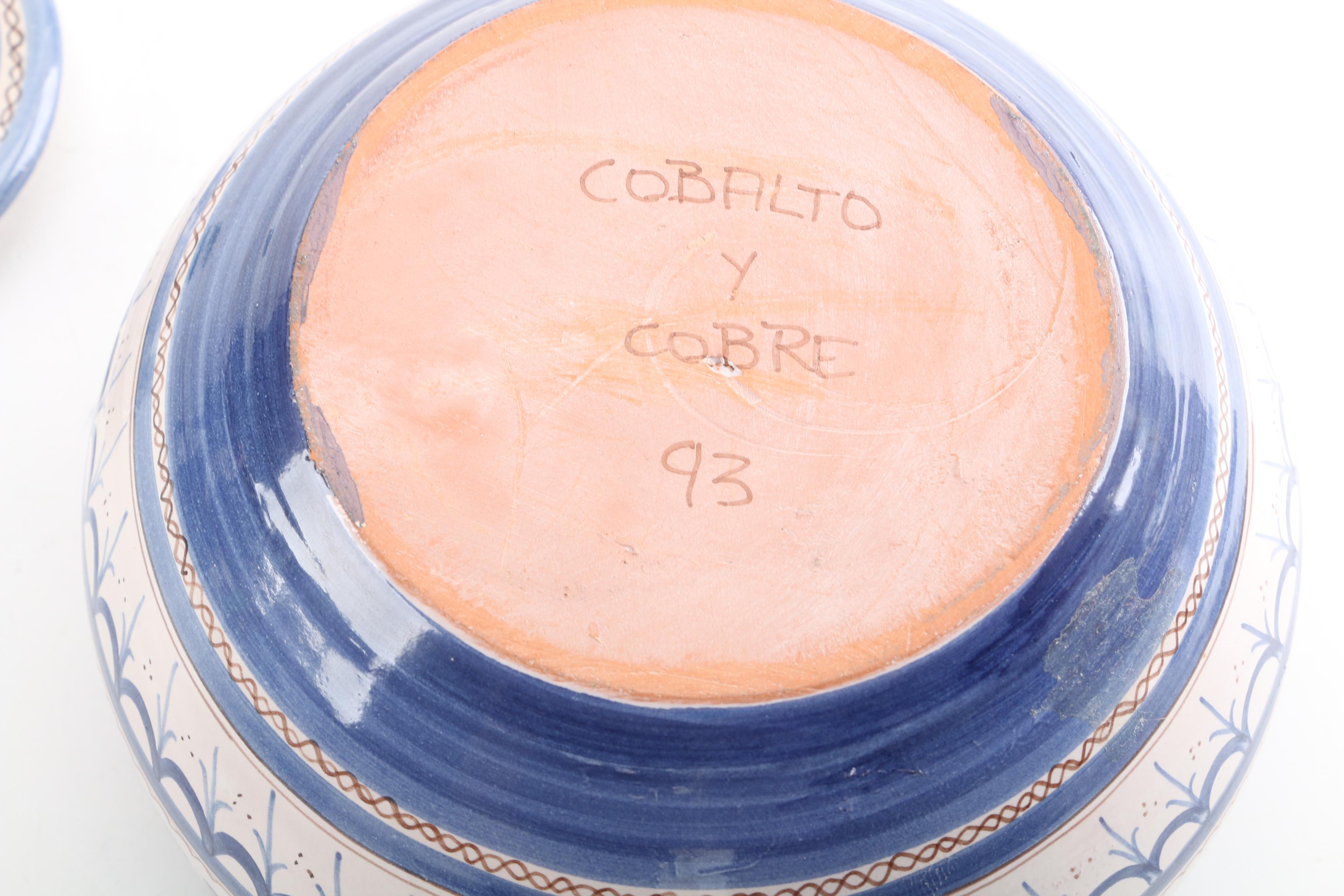 Cobalto y Cobre Spanish Hand-painted Ceramic Covered Bowl