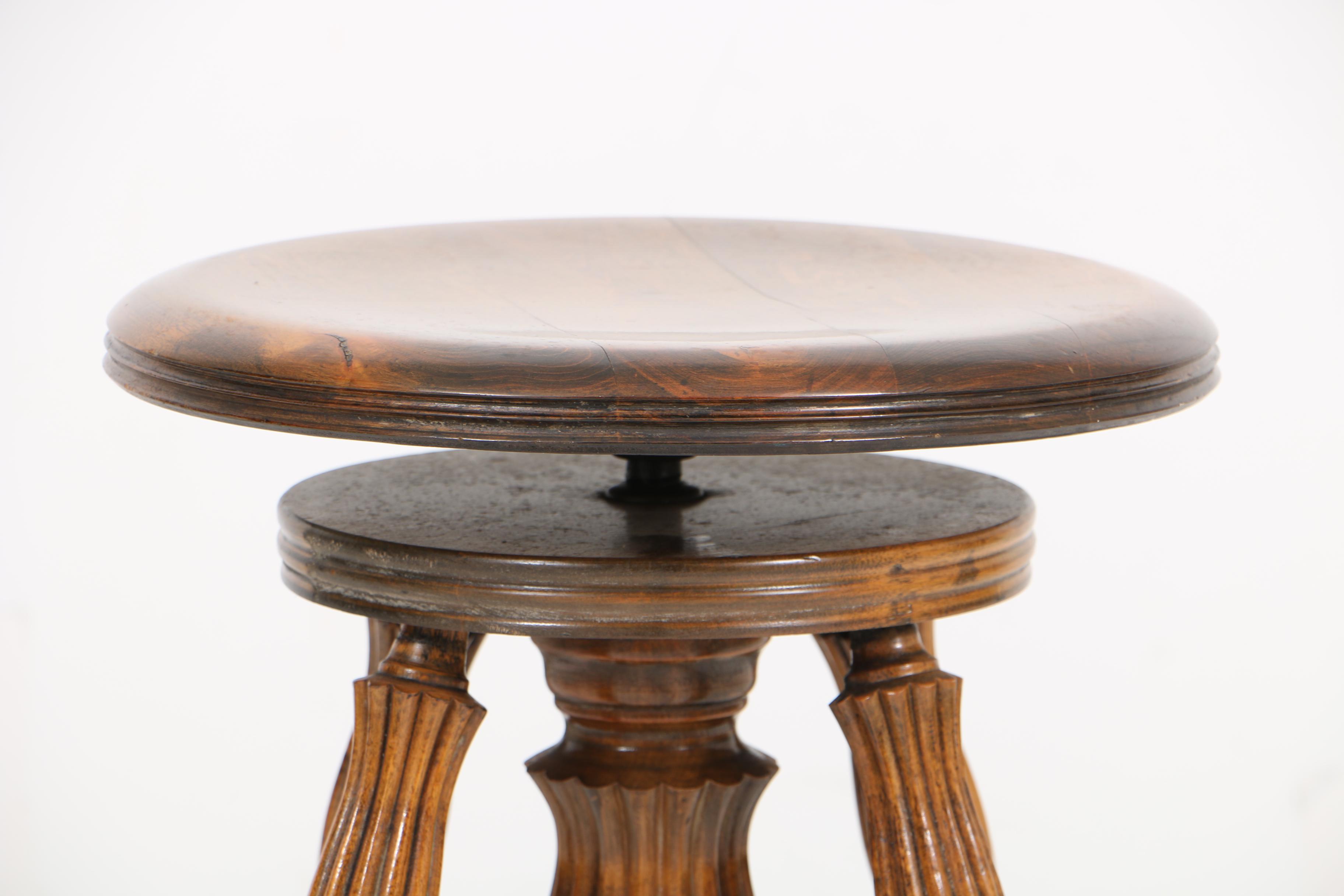 Antique Oak and Glass Ball Feet Piano Stool by Lyon & Healy
