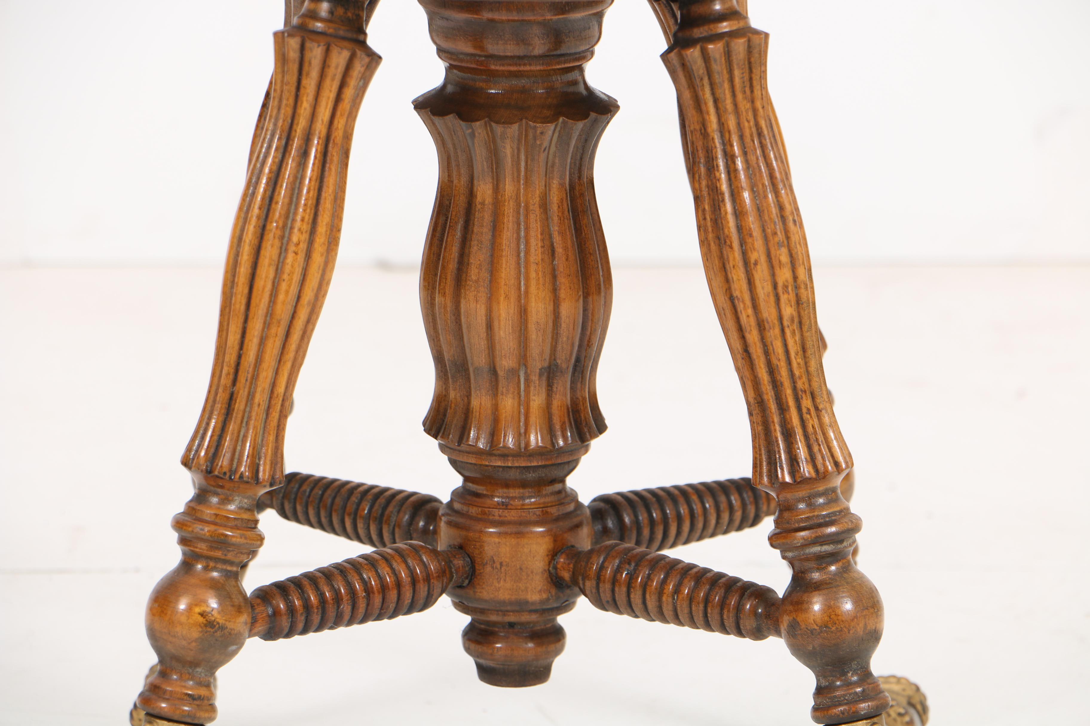 Antique Oak and Glass Ball Feet Piano Stool by Lyon & Healy
