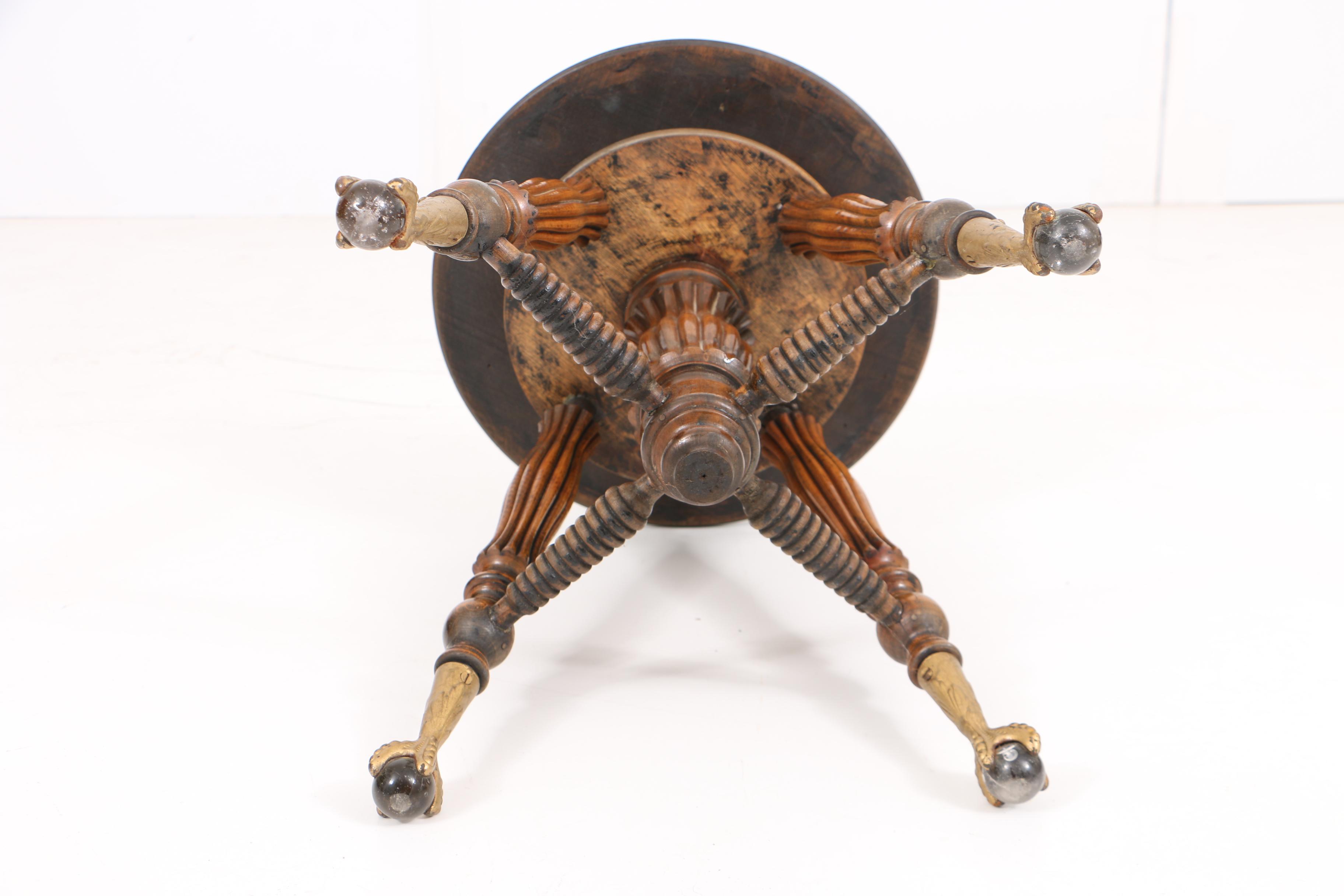 Antique Oak and Glass Ball Feet Piano Stool by Lyon & Healy
