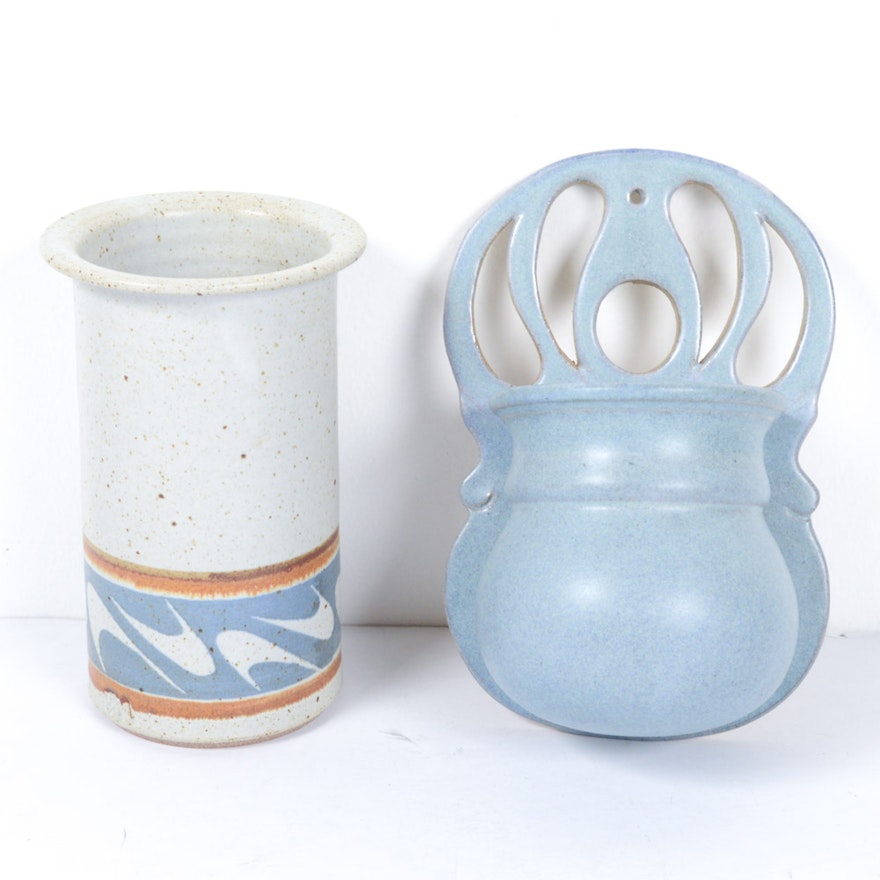Contemporary Stoneware Art Pottery Wall Pocket and Vase