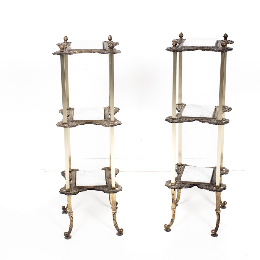 Vintage Marble and Brass Tiered Plant Stands