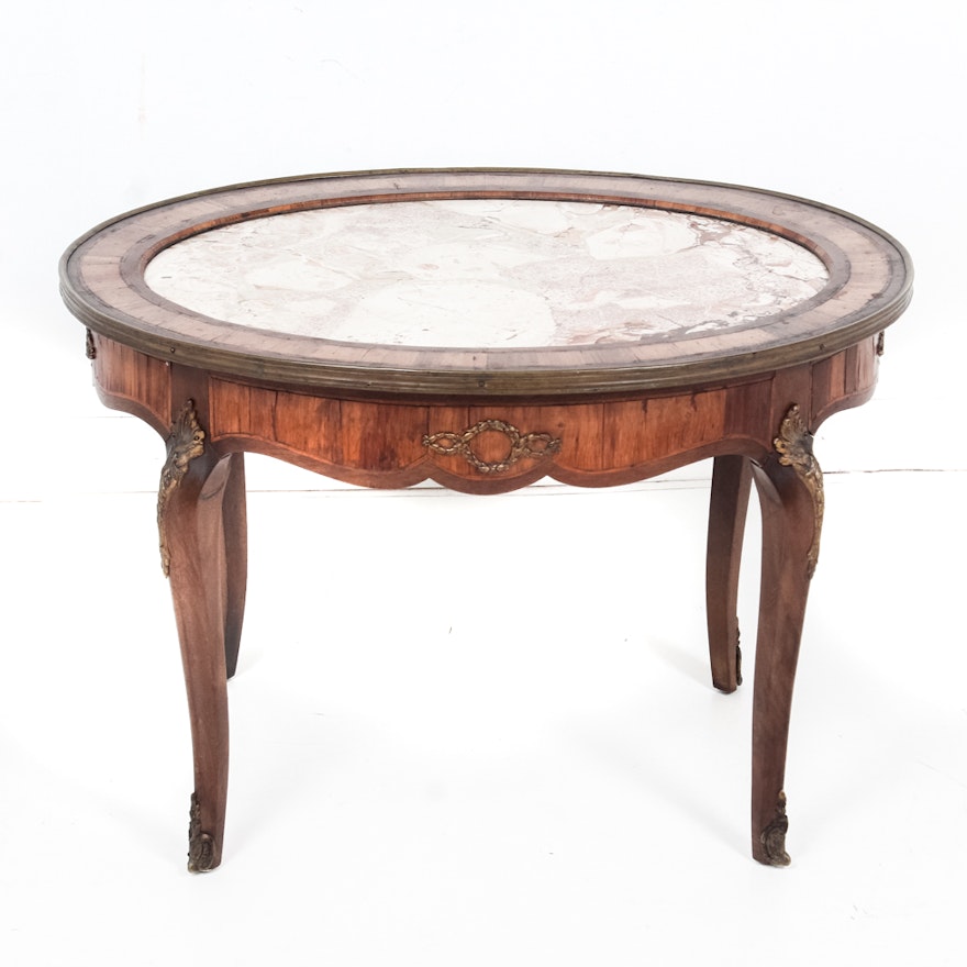 French Provincial Style Marble Top Oval Side Table