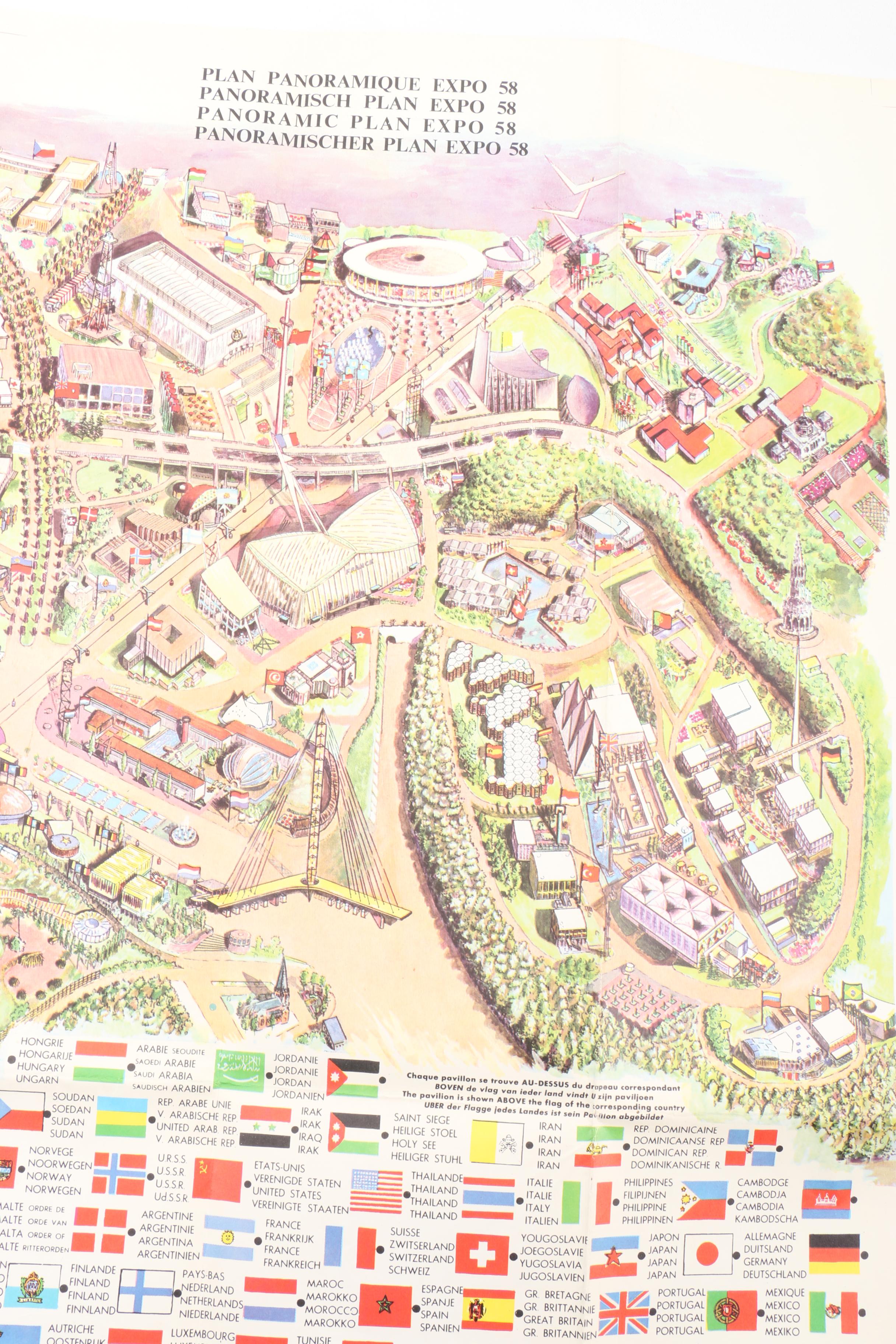 Rare 1958 World's Fair Panoramic Expo Map