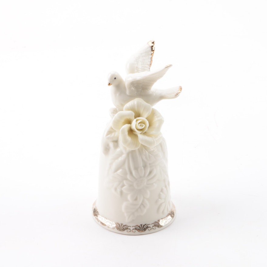 Porcelain Bell with Dove Figurine and Gilt Accents