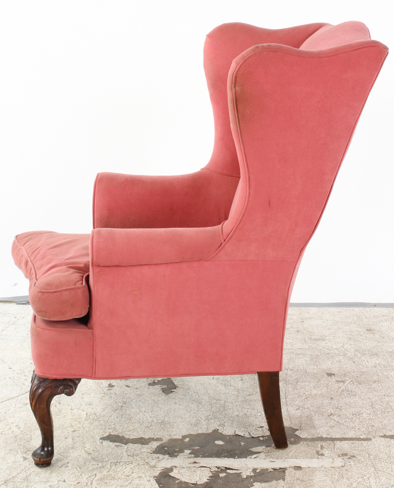 Vintage Queen Anne Style Wingback Chair with Needlepoint Footrest