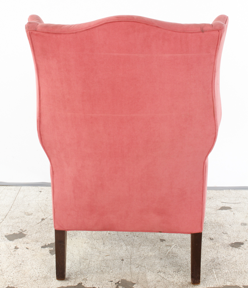 Vintage Queen Anne Style Wingback Chair with Needlepoint Footrest