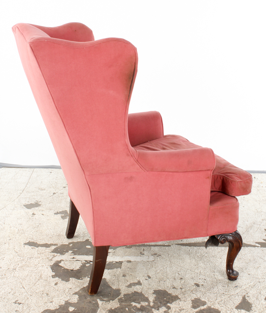 Vintage Queen Anne Style Wingback Chair with Needlepoint Footrest