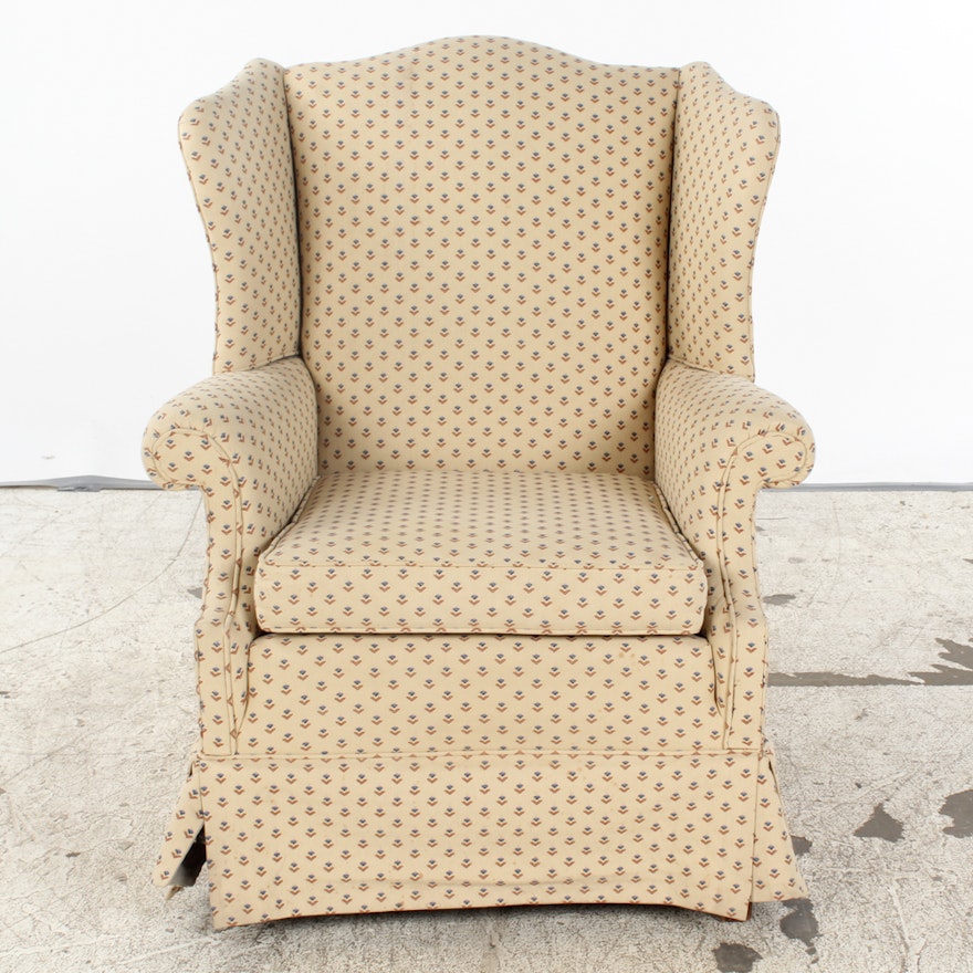 Vintage Chippendale Style Upholstered Wingback Chair by Blue Grass Upholstering