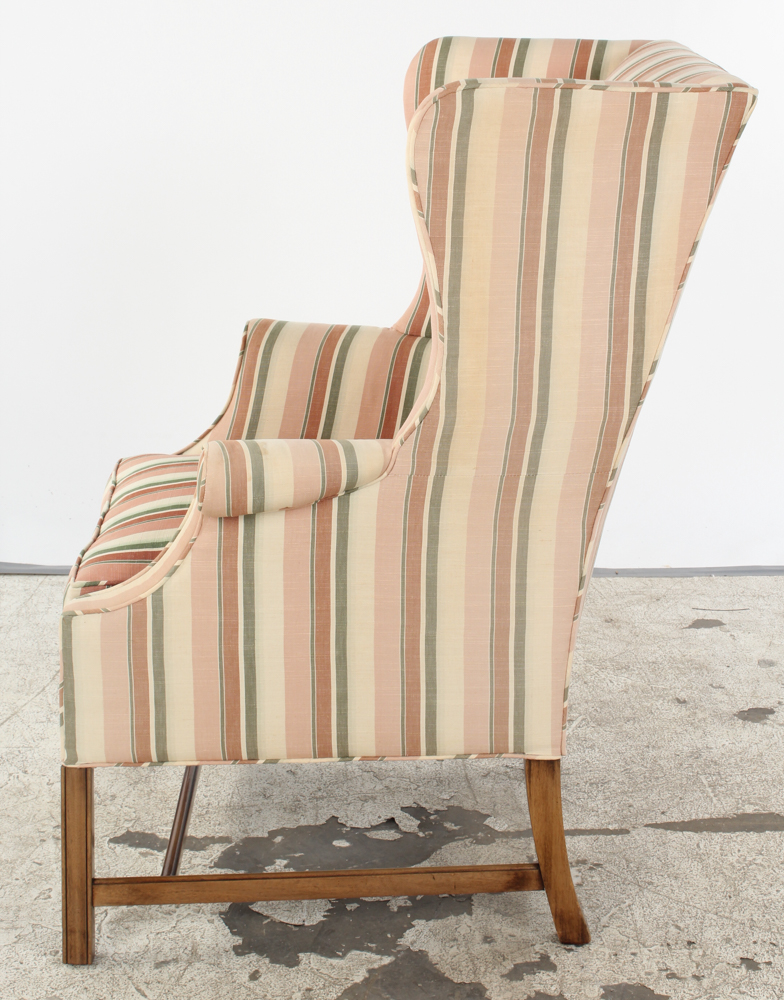 Striped Wingback Chair and Ottoman