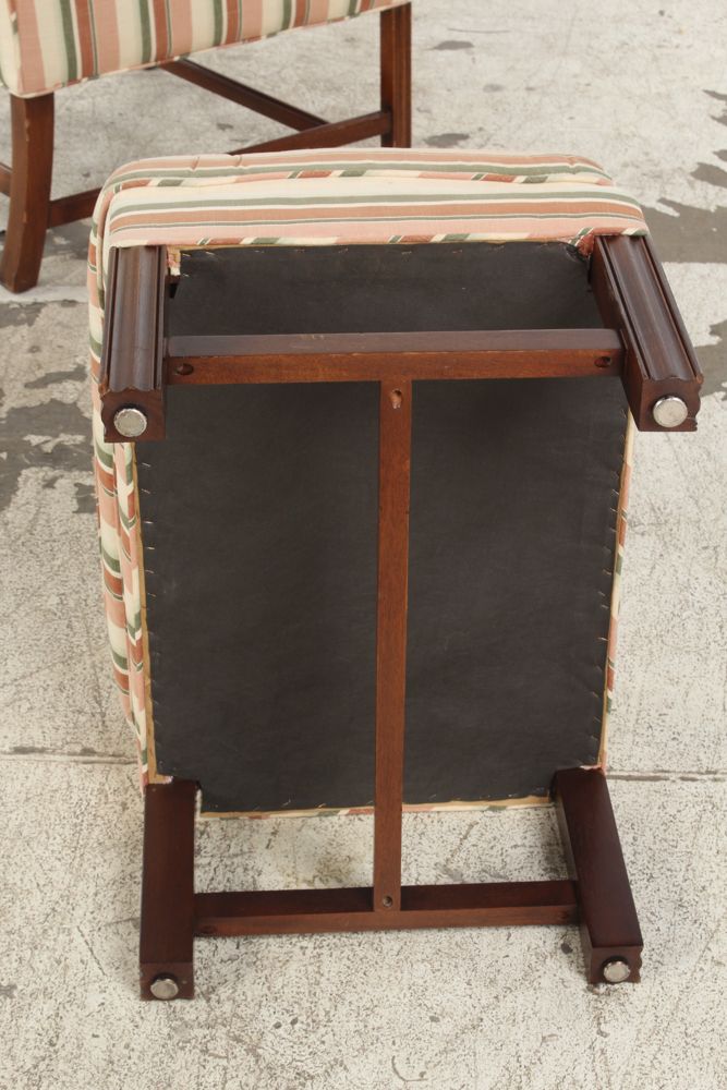 Striped Wingback Chair and Ottoman