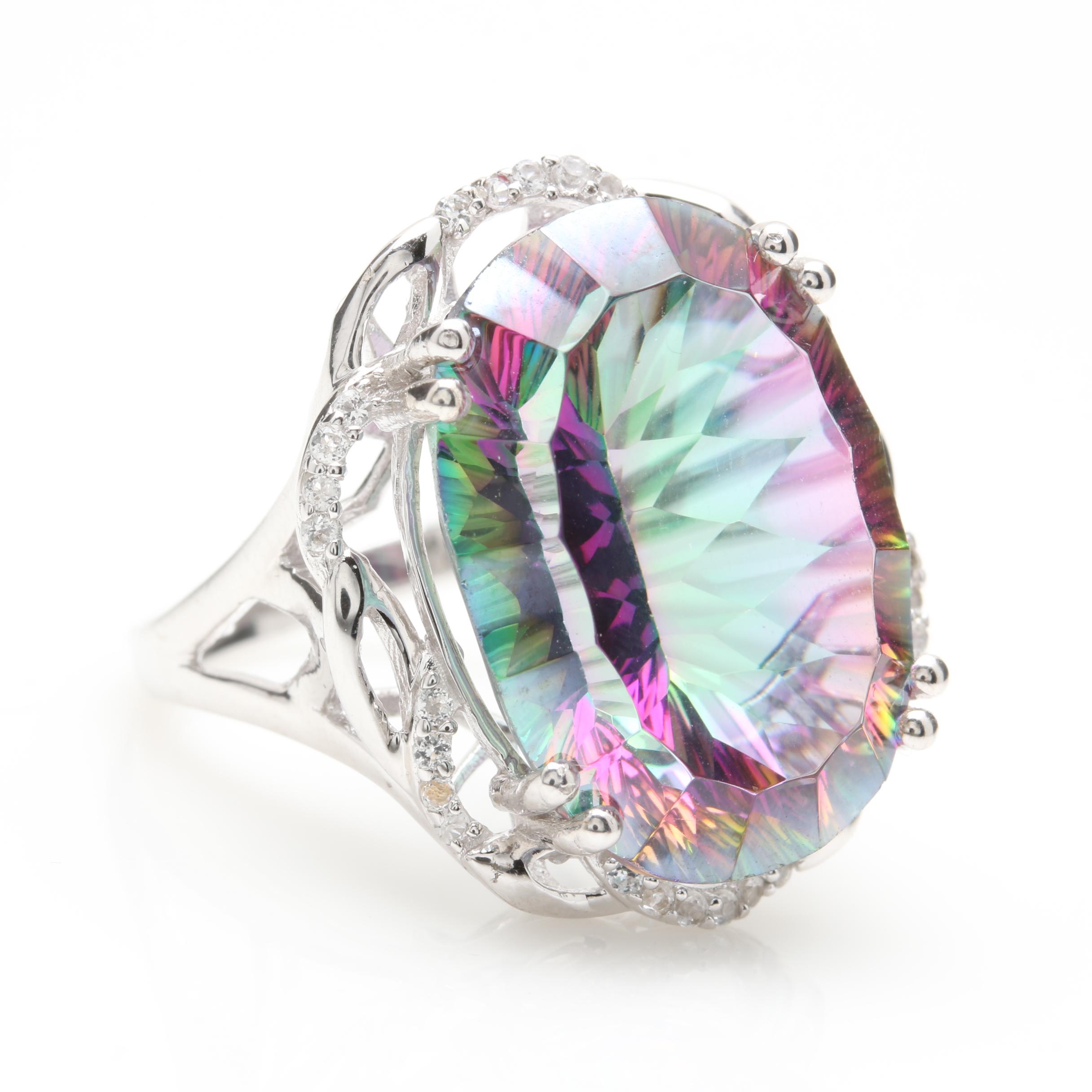 Sterling Silver Mystic Topaz and White Topaz Ring and Earrings